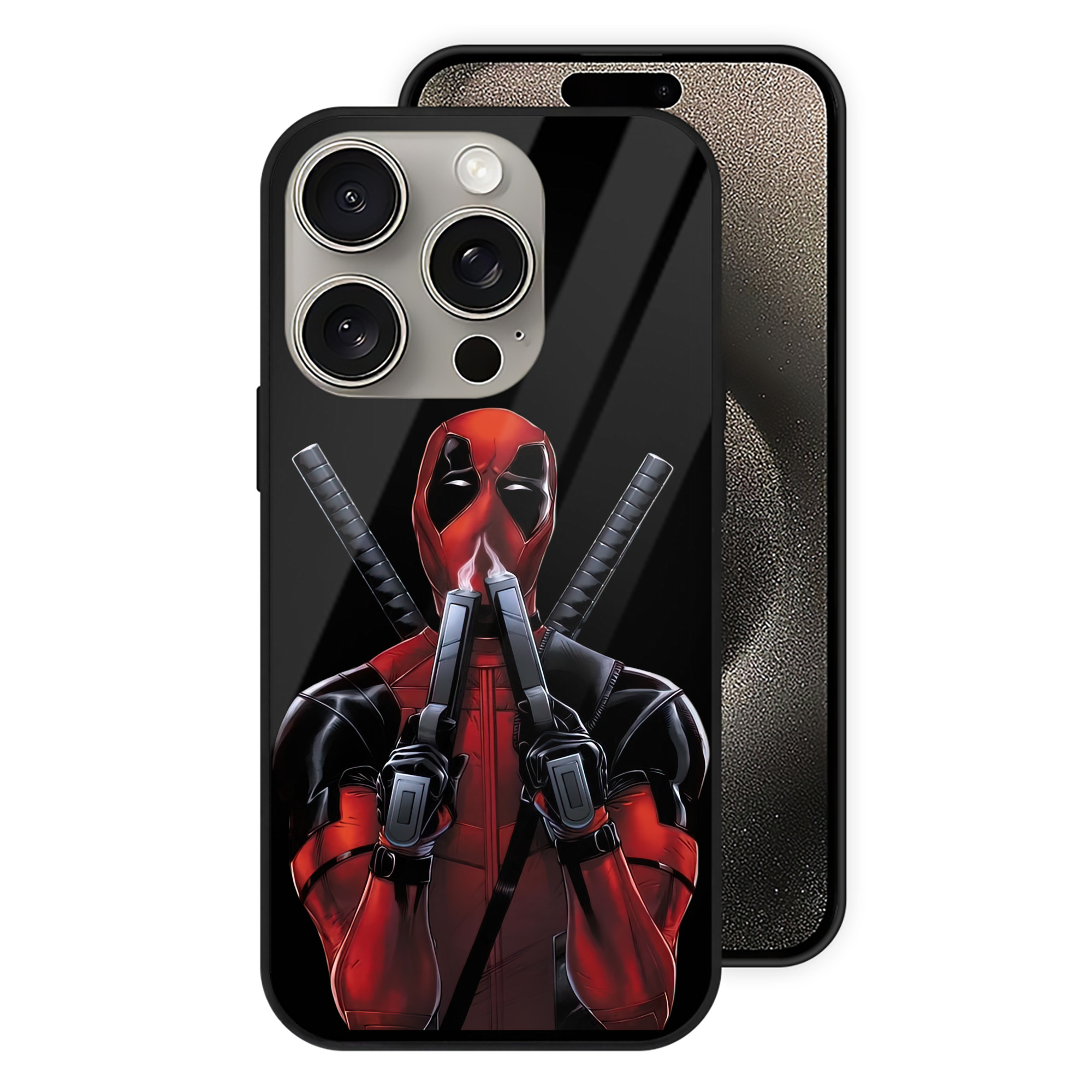 （画像用） Deadpool デッドプール 【iPhone15Pro対応】スマホケース 耐衝撃＆黄変防止 背面ガラス