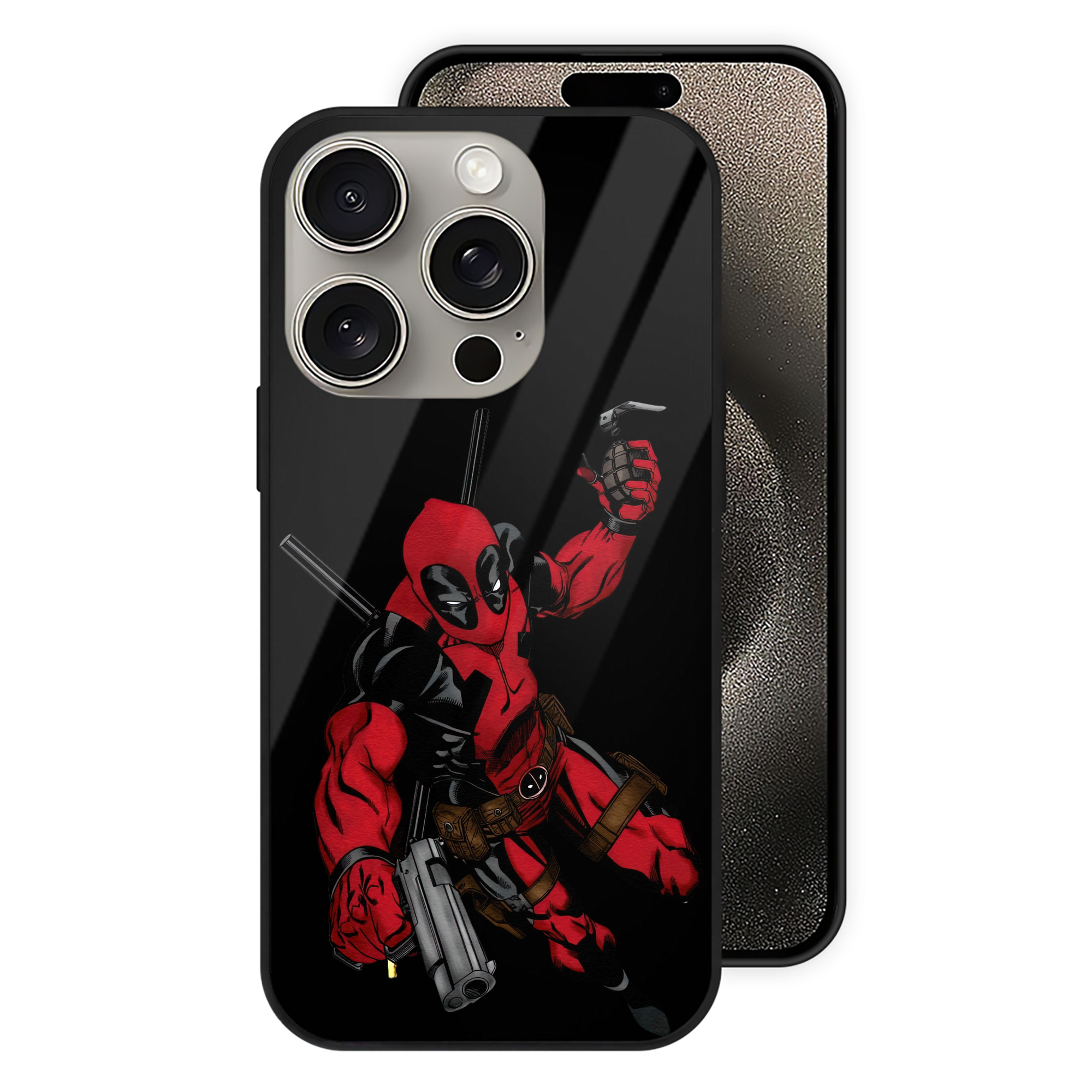 （画像用） Deadpool デッドプール 【iPhone15Pro対応】スマホケース 耐衝撃＆黄変防止 背面ガラス
