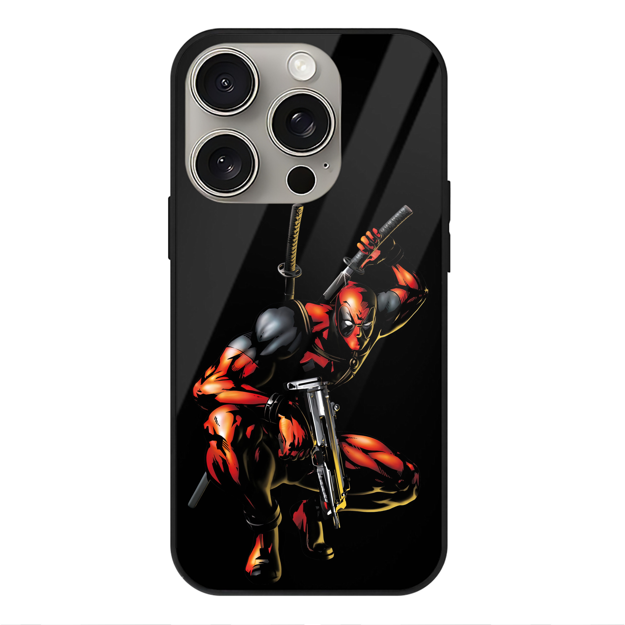 （画像用） Deadpool デッドプール 【iPhone15Pro対応】スマホケース 耐衝撃＆黄変防止 背面ガラス