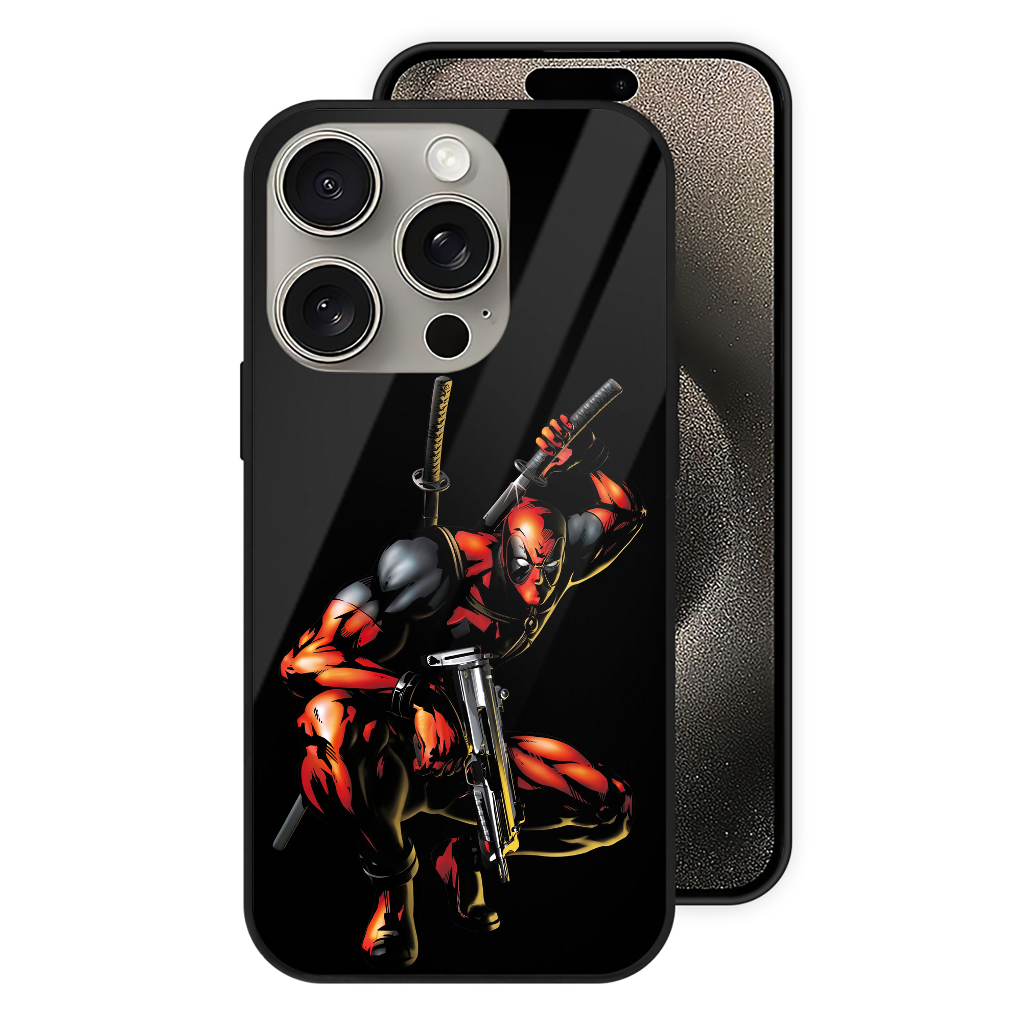 （画像用） Deadpool デッドプール 【iPhone15Pro対応】スマホケース 耐衝撃＆黄変防止 背面ガラス