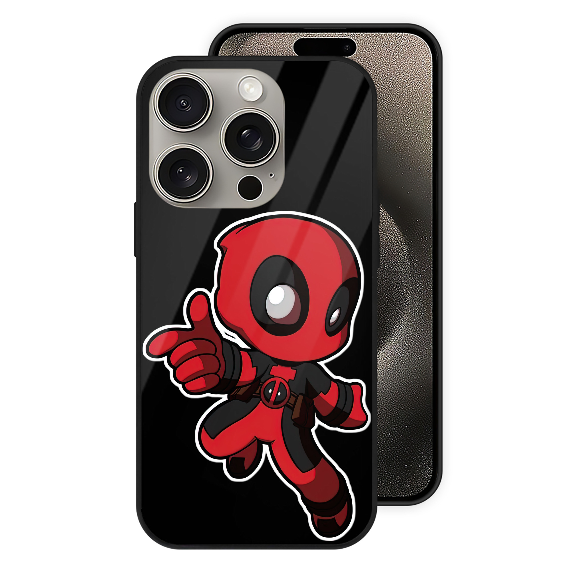 （画像用） Deadpool デッドプール 【iPhone15Pro対応】スマホケース 耐衝撃＆黄変防止 背面ガラス