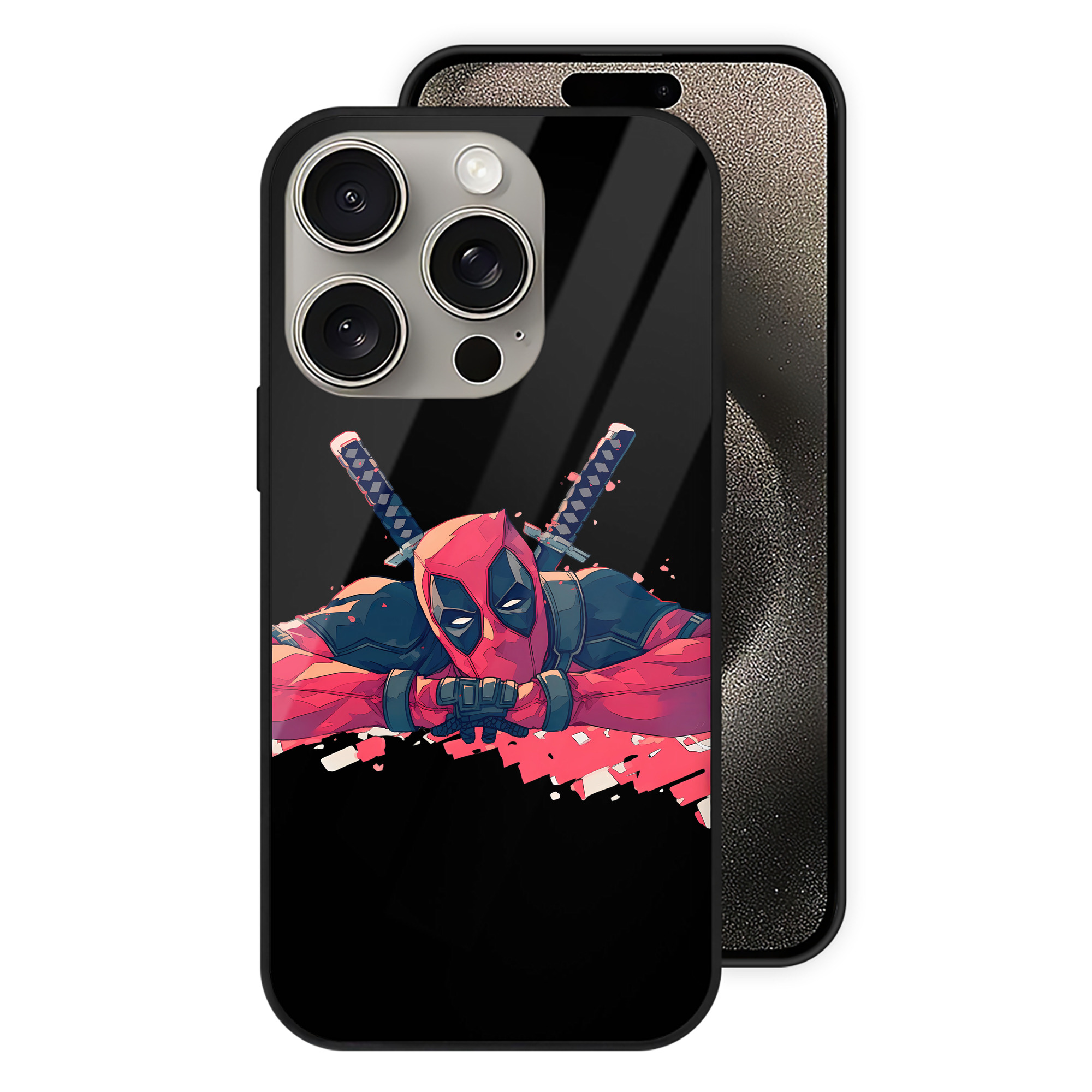 （画像用） Deadpool デッドプール 【iPhone15Pro対応】スマホケース 耐衝撃＆黄変防止 背面ガラス