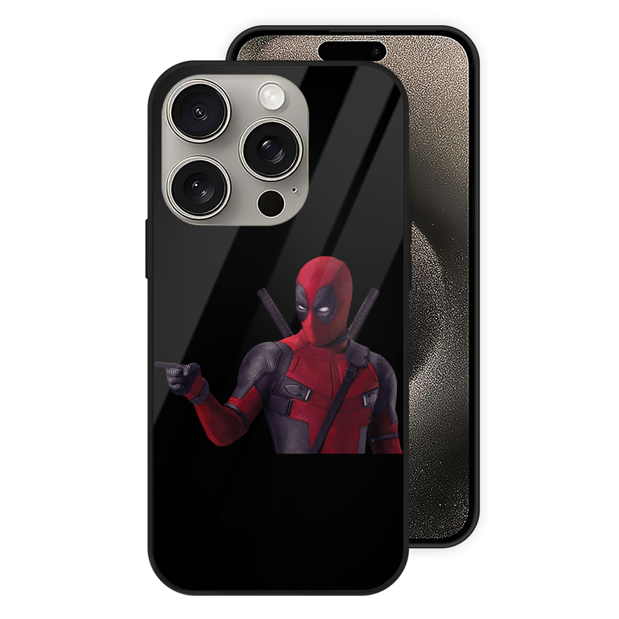 （画像用） Deadpool デッドプール 【iPhone15Pro対応】スマホケース 耐衝撃＆黄変防止 背面ガラス