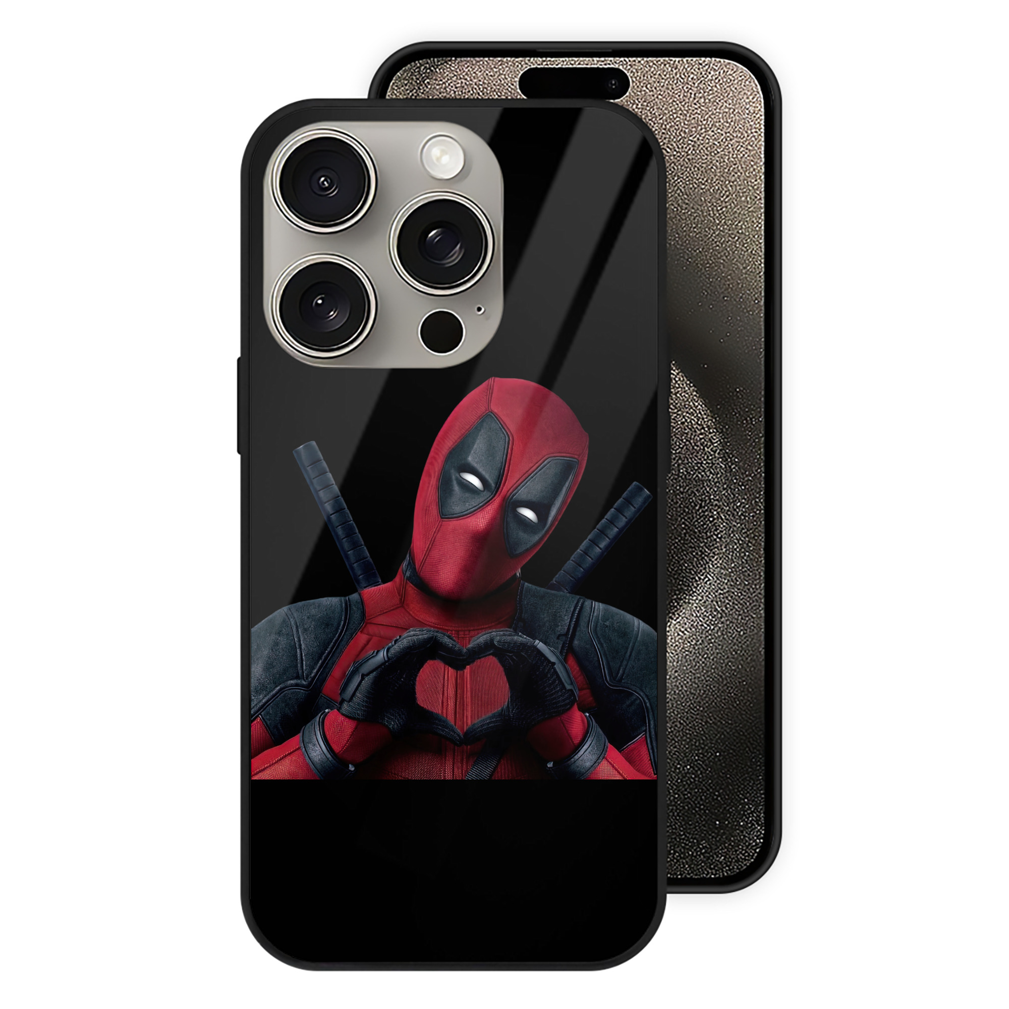 （画像用） Deadpool デッドプール 【iPhone15Pro対応】スマホケース 耐衝撃＆黄変防止 背面ガラス