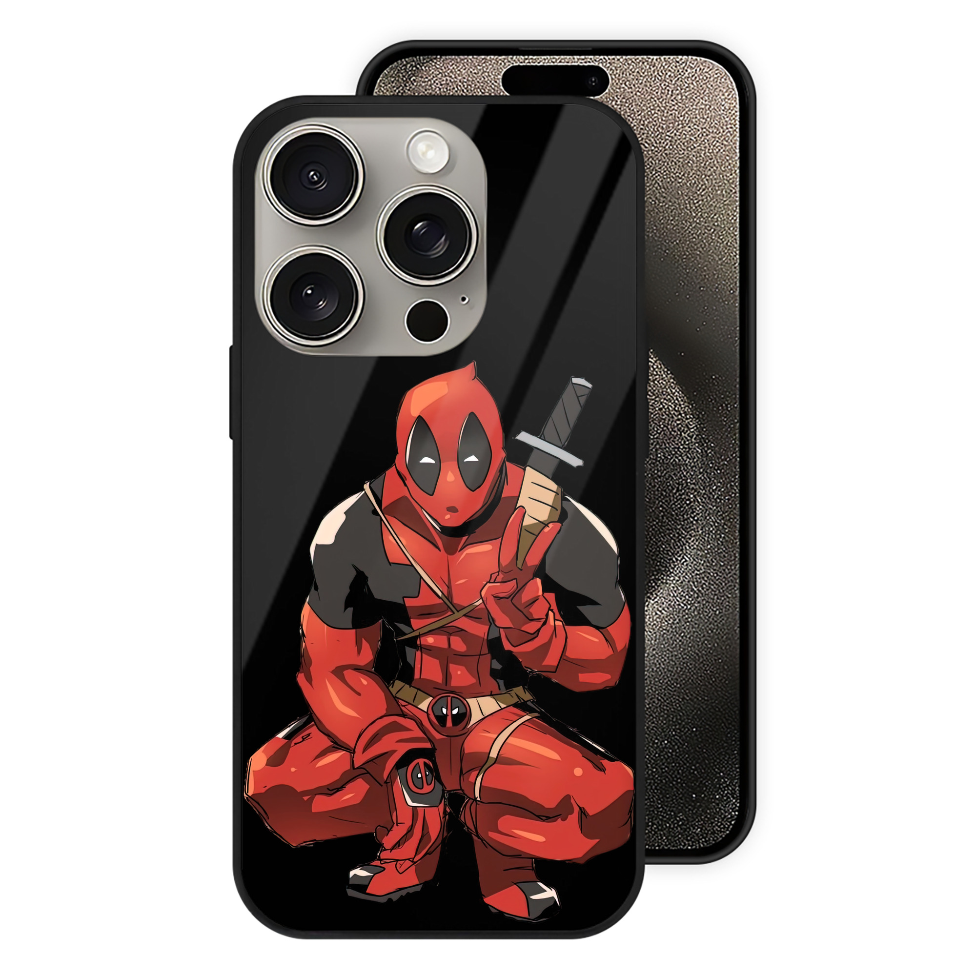 （画像用） Deadpool デッドプール 【iPhone15Pro対応】スマホケース 耐衝撃＆黄変防止 背面ガラス