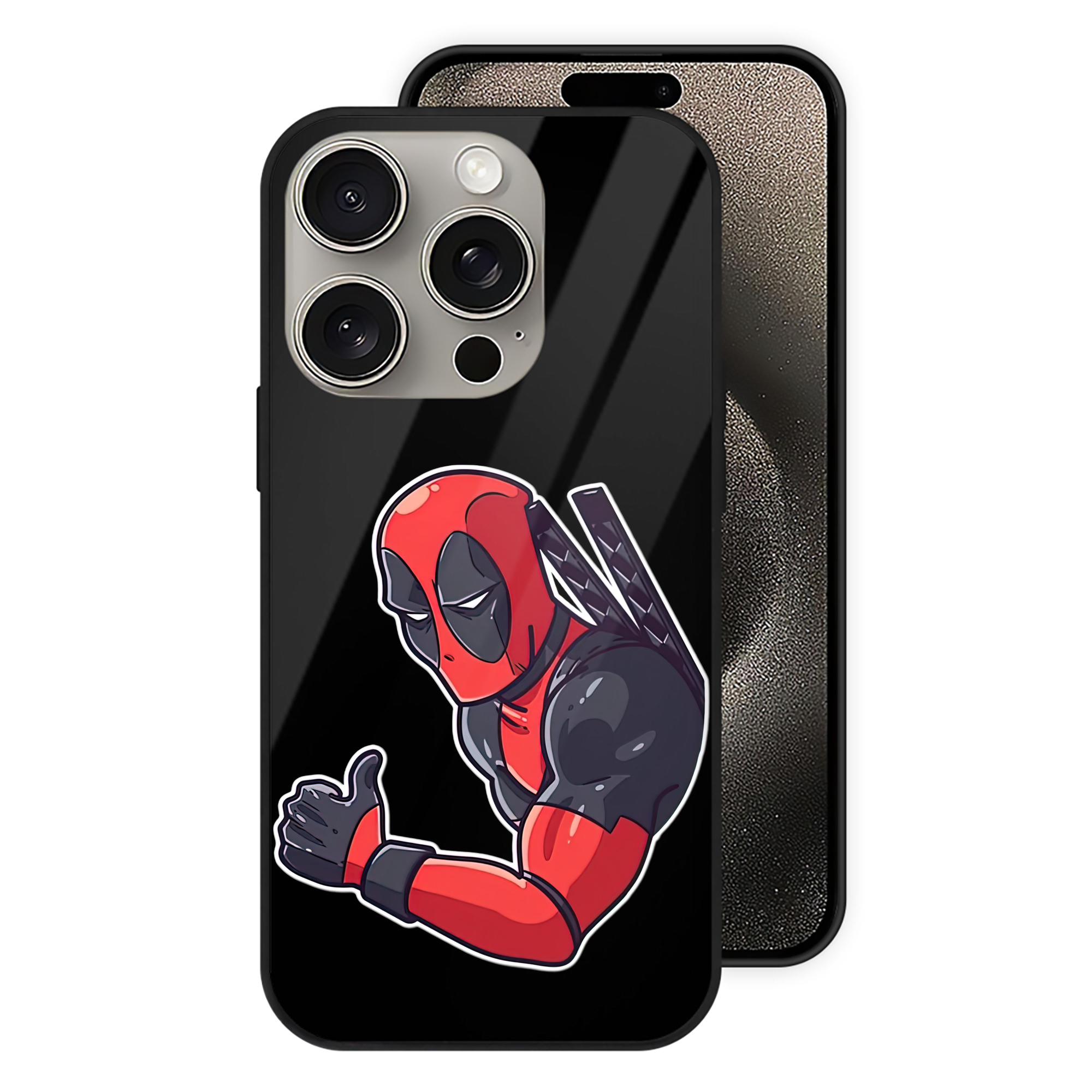 （画像用） Deadpool デッドプール 【iPhone15Pro対応】スマホケース 耐衝撃＆黄変防止 背面ガラス
