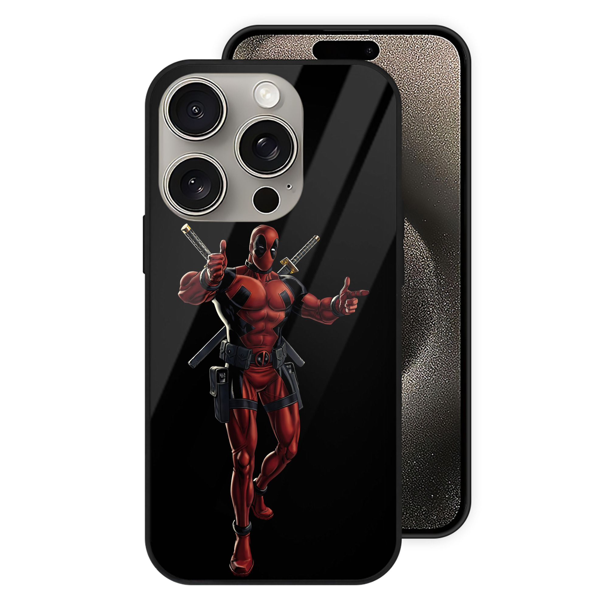 （画像用） Deadpool デッドプール 【iPhone15Pro対応】スマホケース 耐衝撃＆黄変防止 背面ガラス