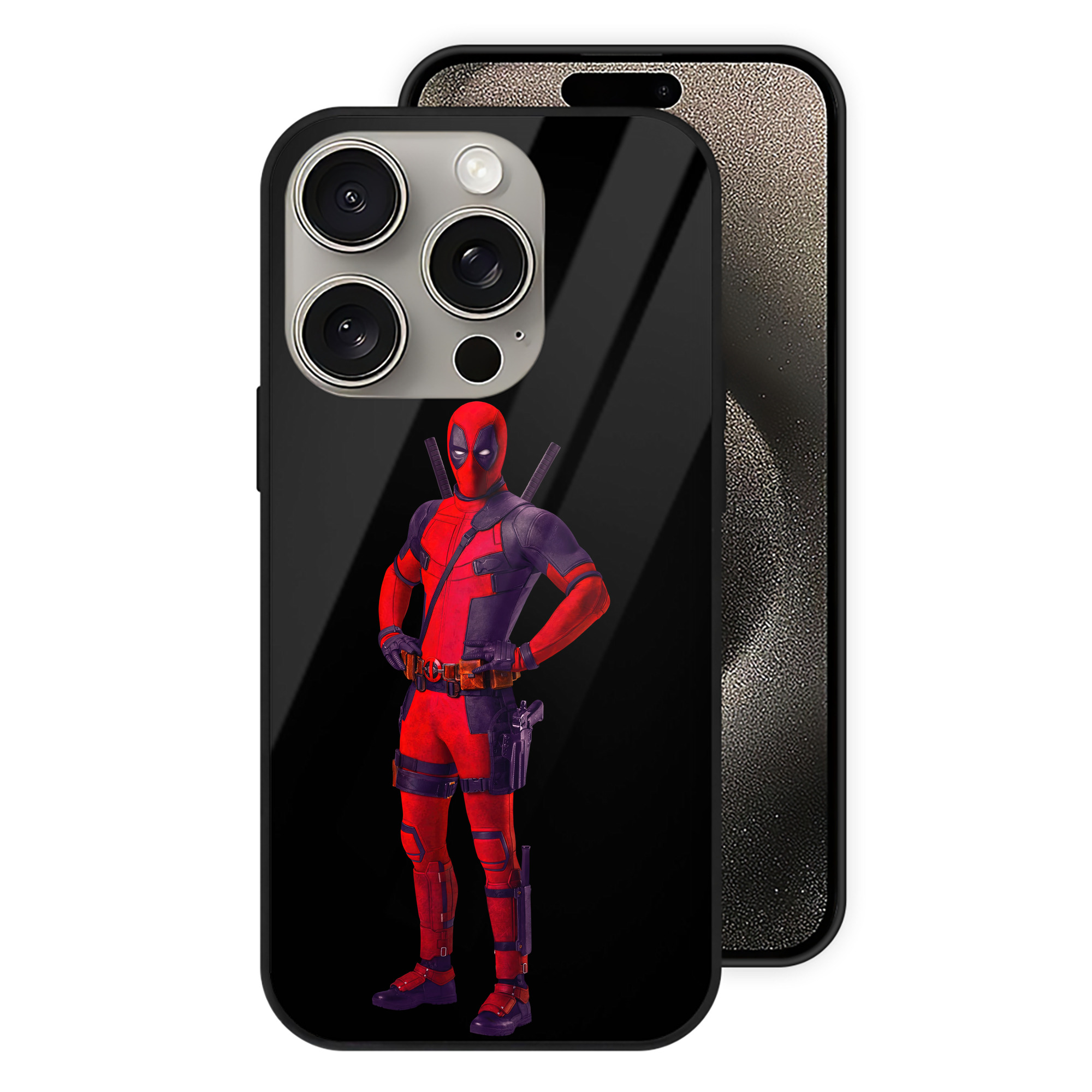 （画像用） Deadpool デッドプール 【iPhone15Pro対応】スマホケース 耐衝撃＆黄変防止 背面ガラス