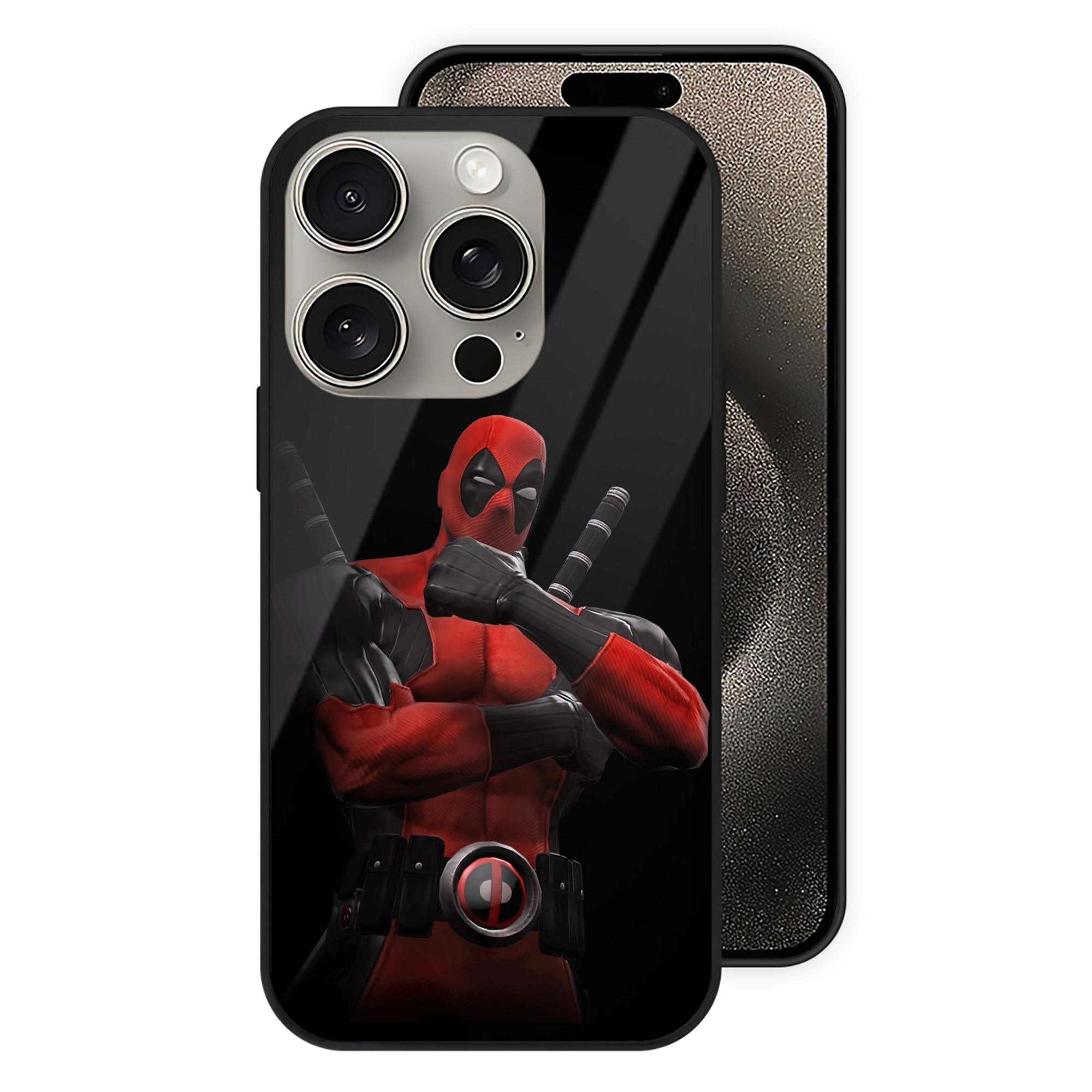 （画像用） Deadpool デッドプール 【iPhone15Pro対応】スマホケース 耐衝撃＆黄変防止 背面ガラス