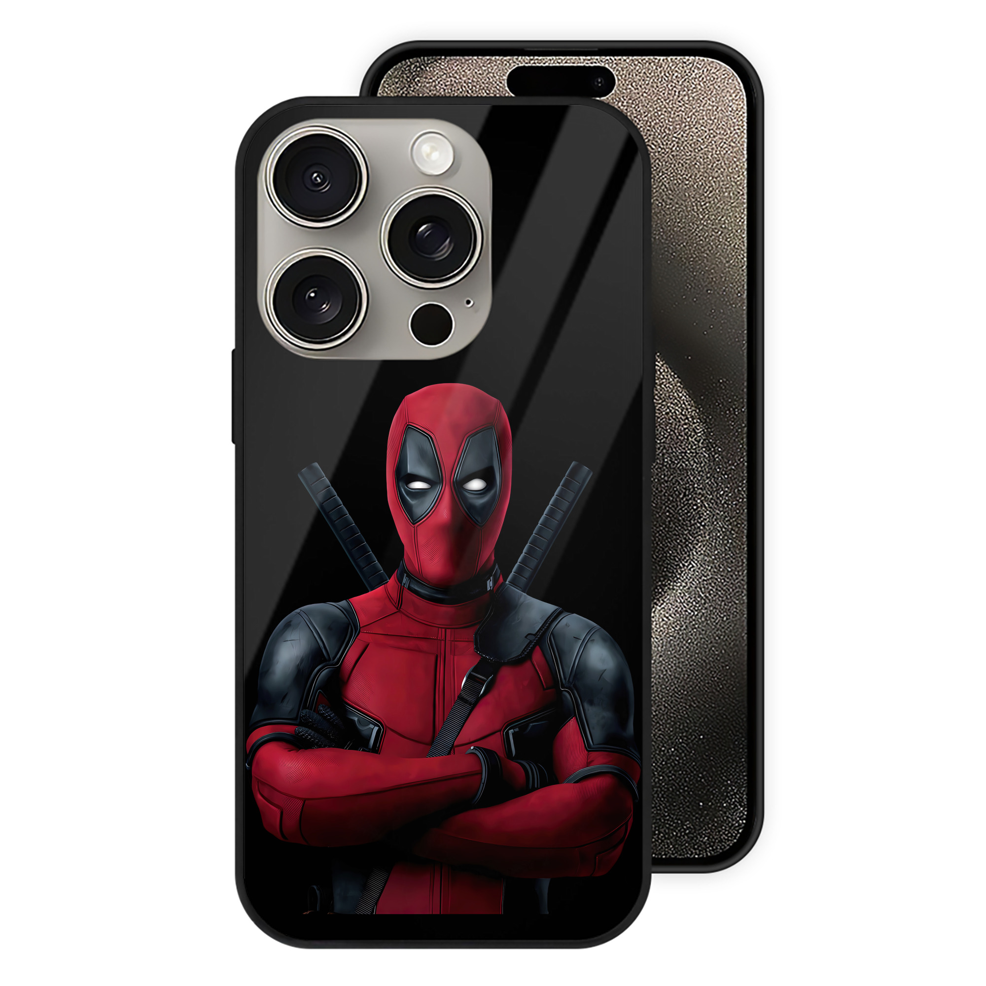 （画像用） Deadpool デッドプール 【iPhone15Pro対応】スマホケース 耐衝撃＆黄変防止 背面ガラス