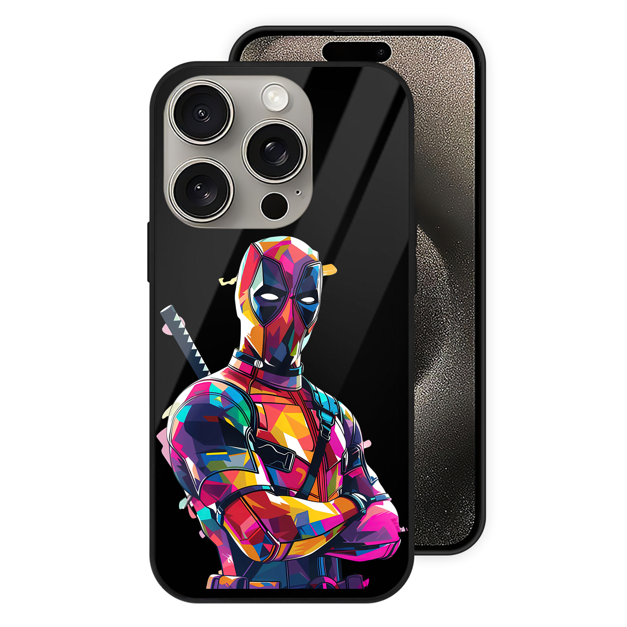 （画像用） Deadpool デッドプール 【iPhone15Pro対応】スマホケース 耐衝撃＆黄変防止 背面ガラス