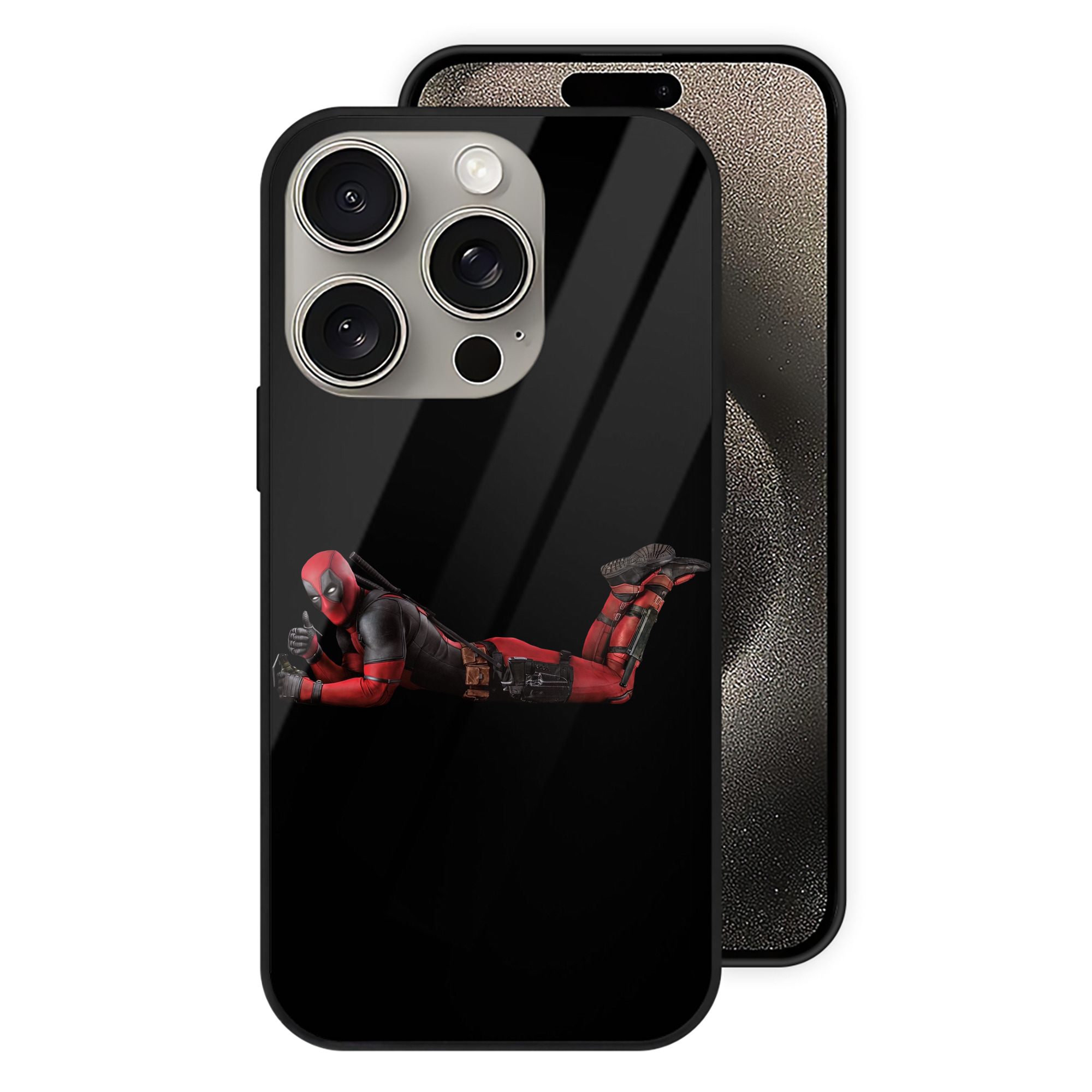 （画像用） Deadpool デッドプール 【iPhone15Pro対応】スマホケース 耐衝撃＆黄変防止 背面ガラス