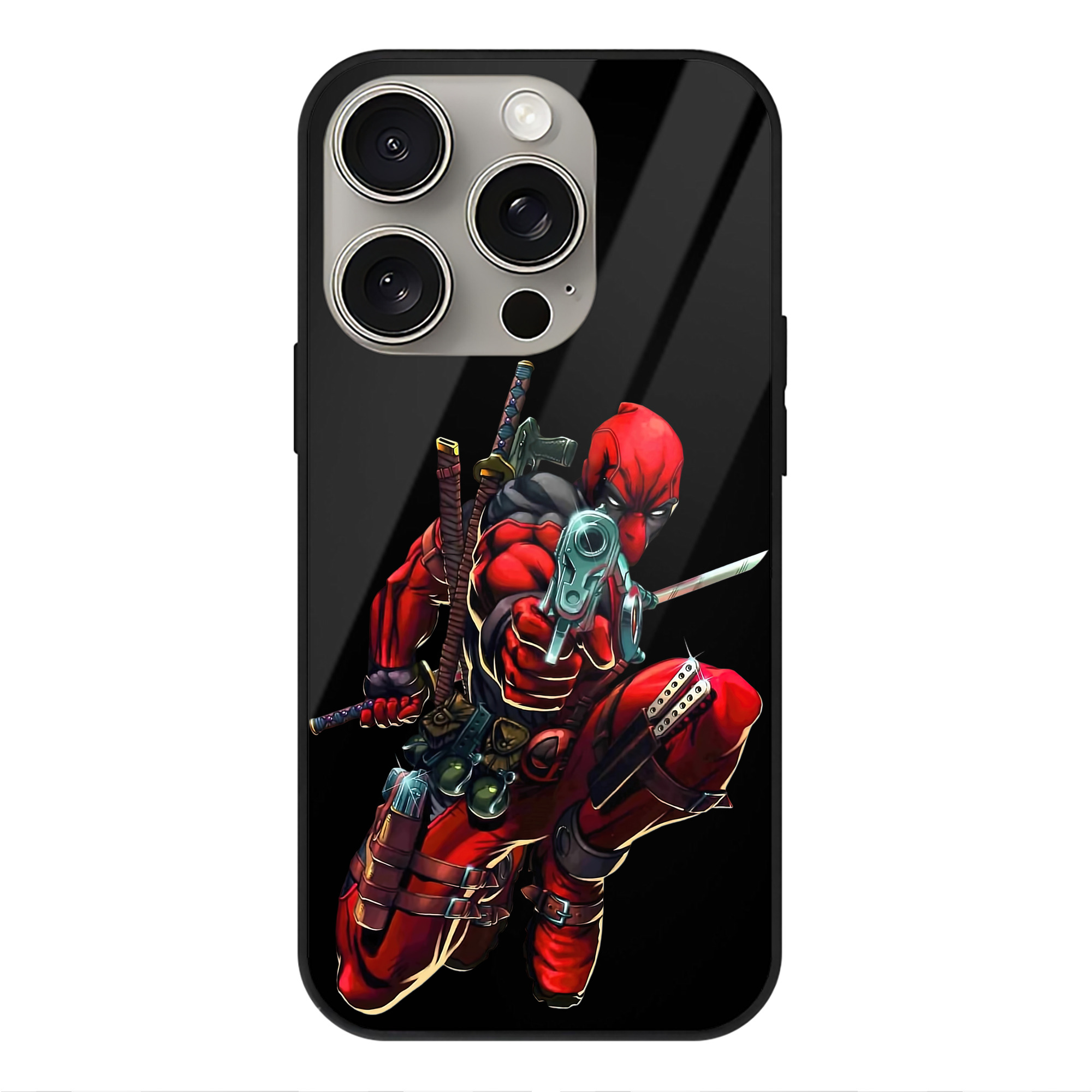 （画像用） Deadpool デッドプール 【iPhone15Pro対応】スマホケース 耐衝撃＆黄変防止 背面ガラス