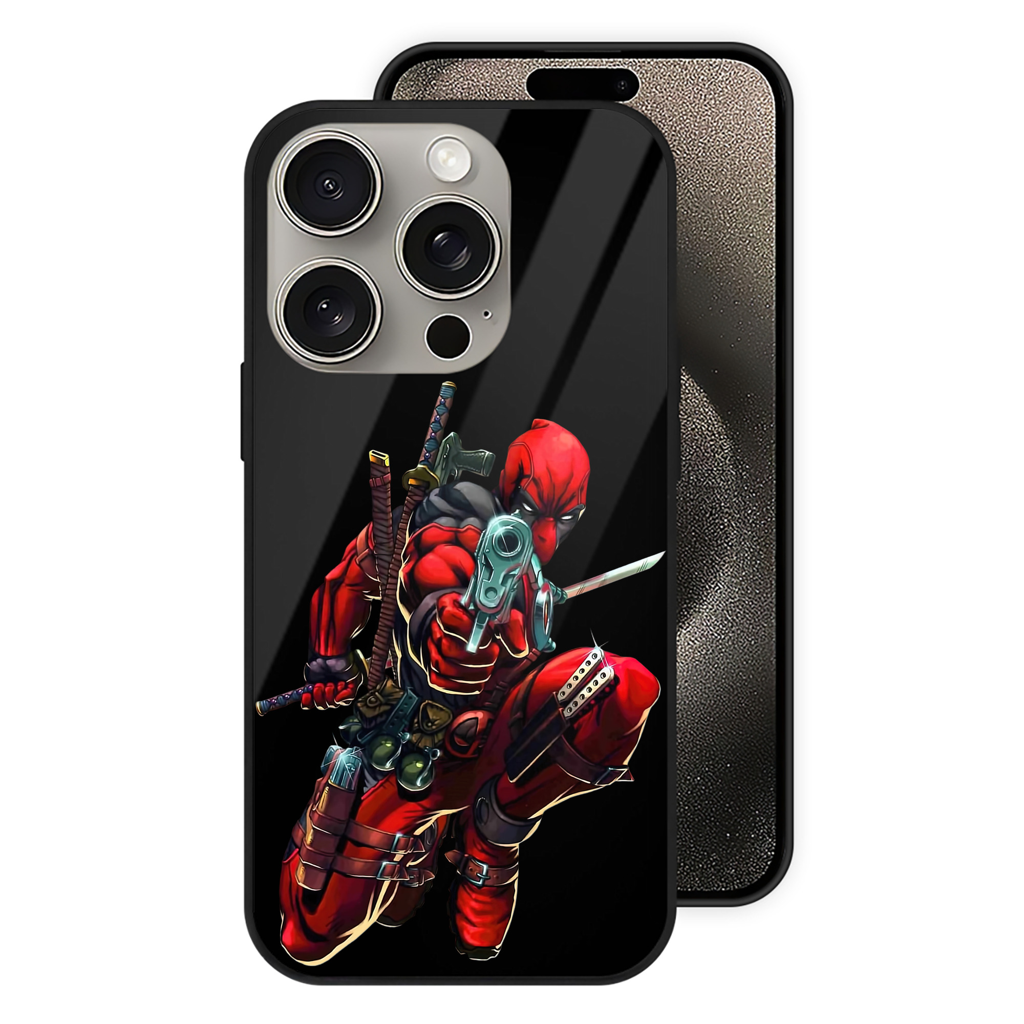 （画像用） Deadpool デッドプール 【iPhone15Pro対応】スマホケース 耐衝撃＆黄変防止 背面ガラス