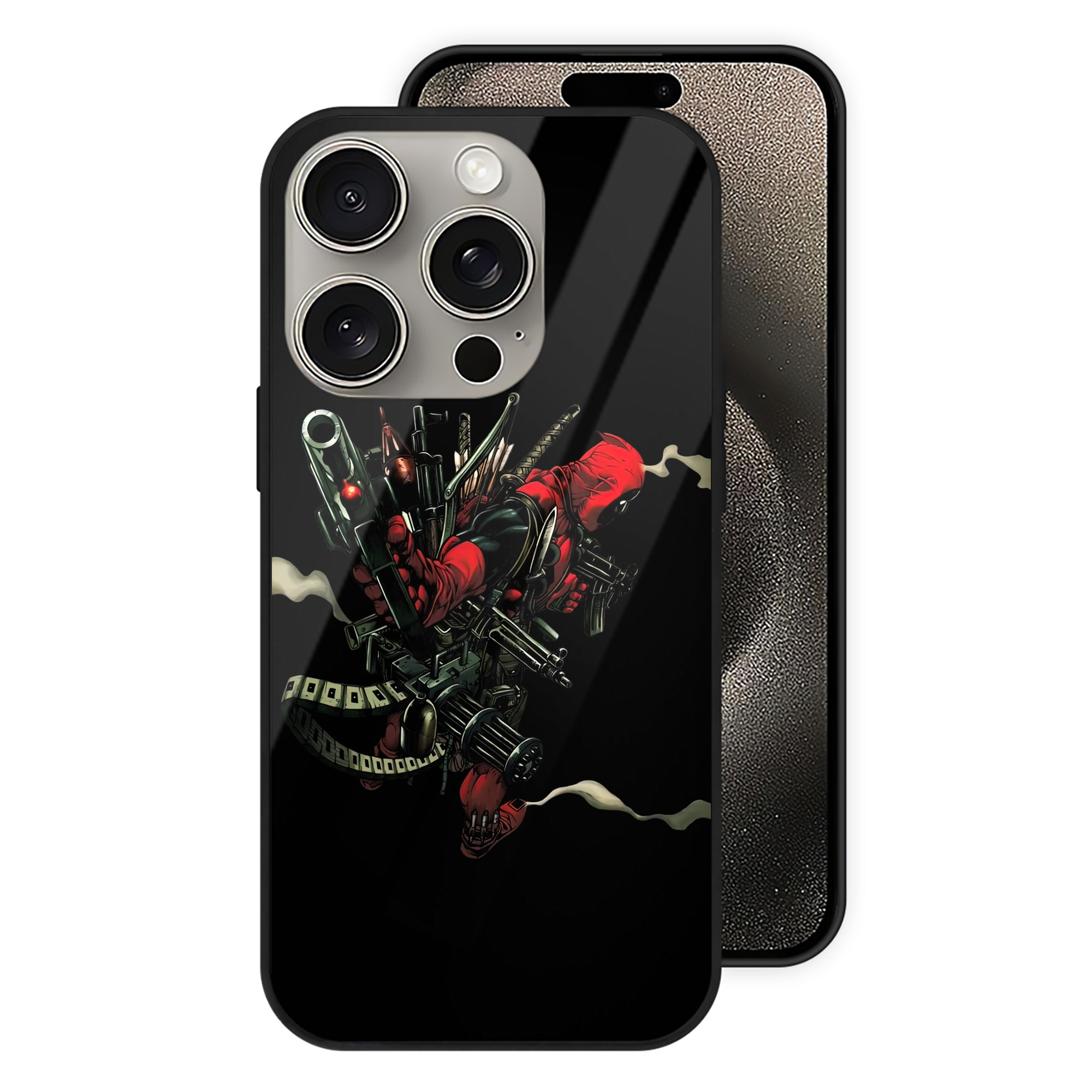 （画像用） Deadpool デッドプール 【iPhone15Pro対応】スマホケース 耐衝撃＆黄変防止 背面ガラス