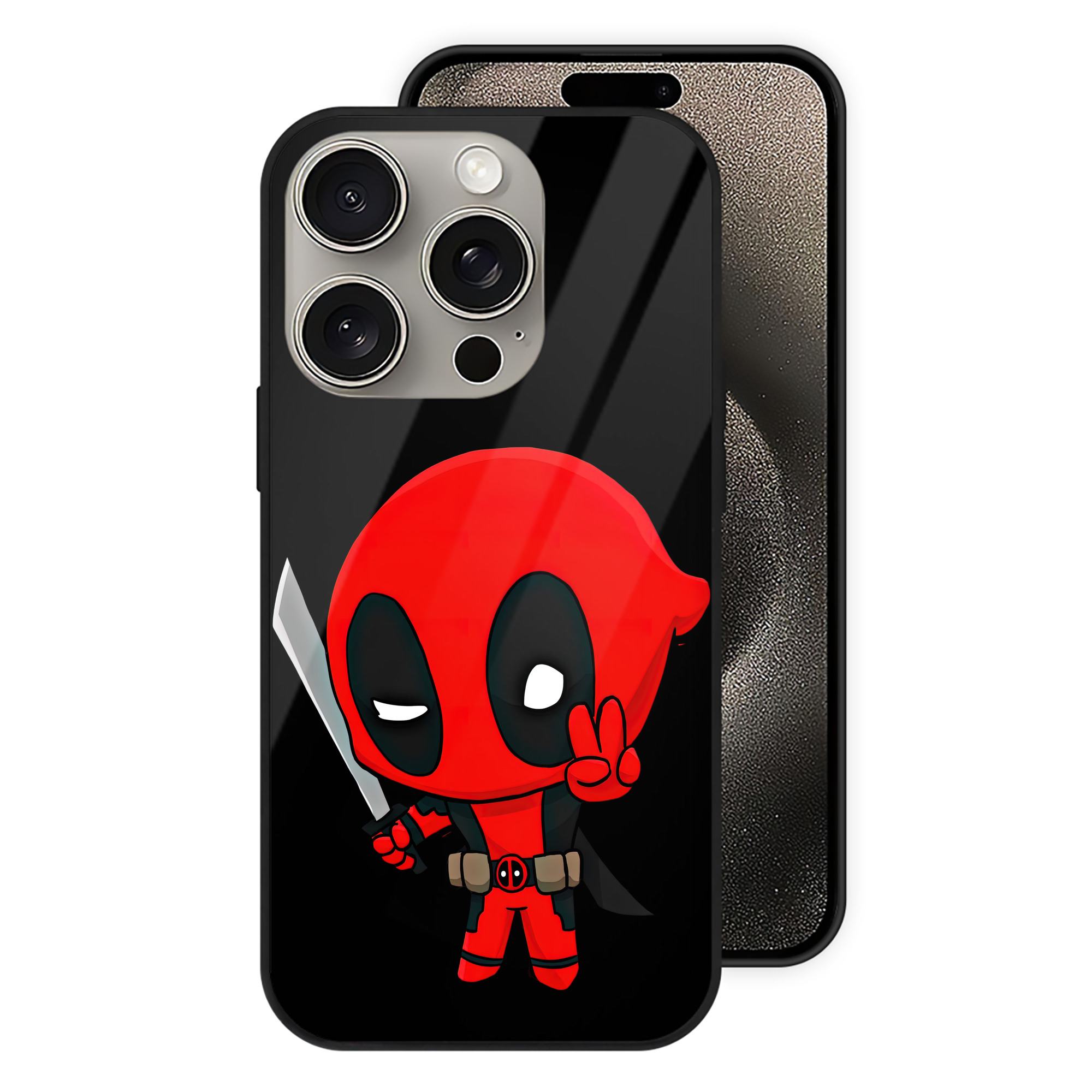 （画像用） Deadpool デッドプール 【iPhone15Pro対応】スマホケース 耐衝撃＆黄変防止 背面ガラス
