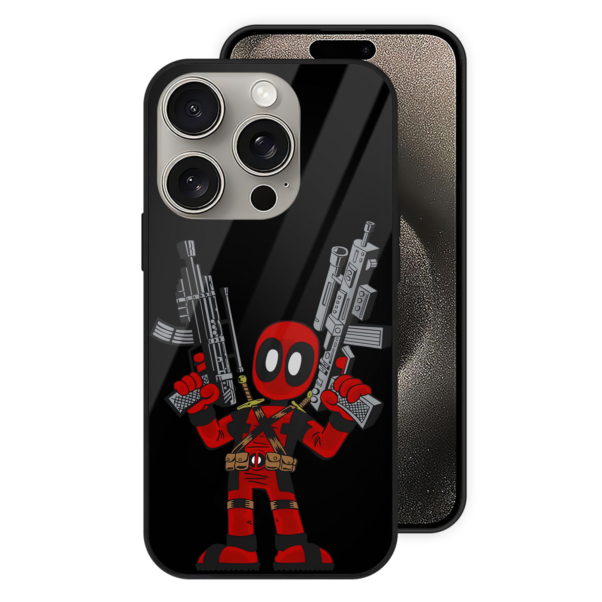 （画像用） Deadpool デッドプール 【iPhone15Pro対応】スマホケース 耐衝撃＆黄変防止 背面ガラス