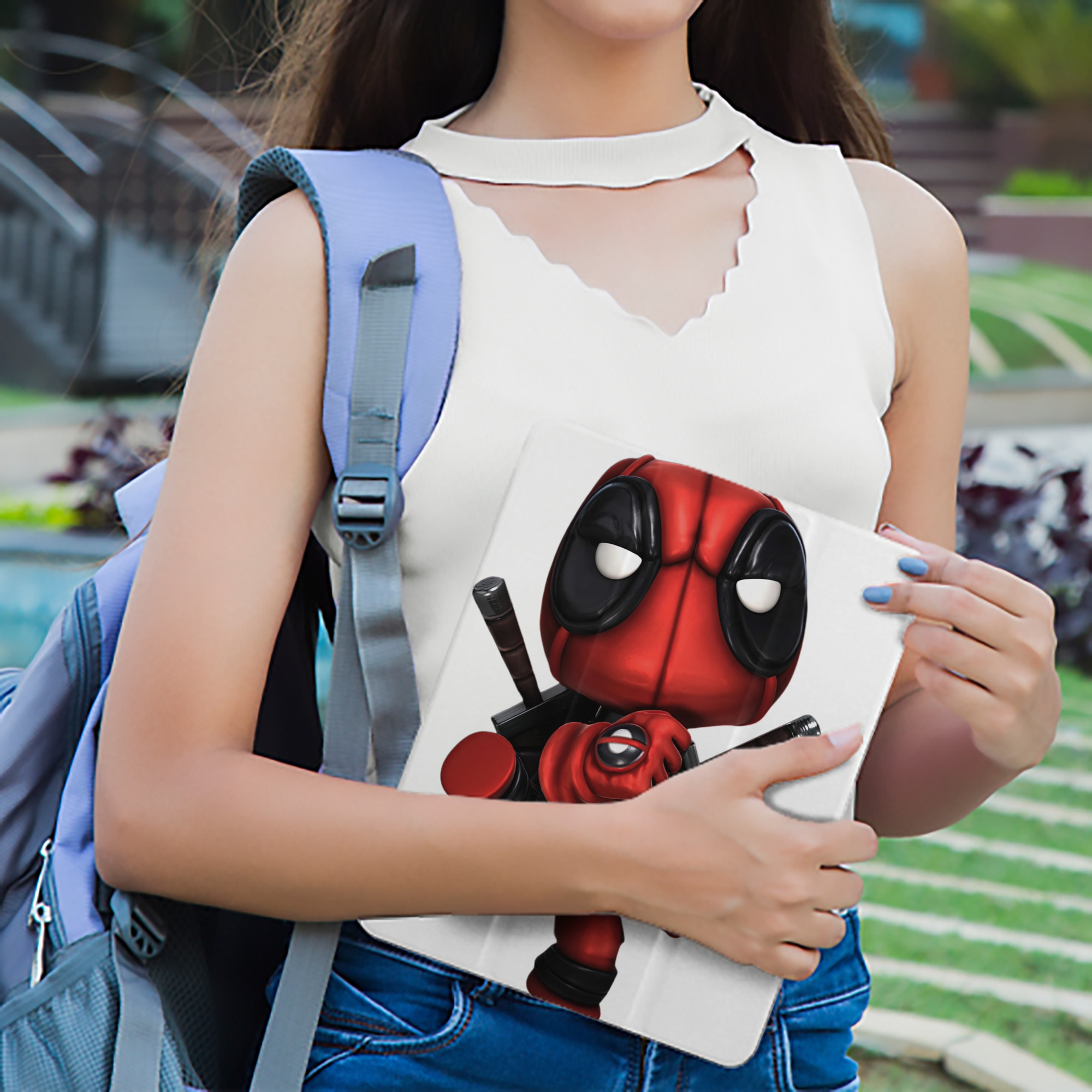 Deadpool デッドプール IPad ケース ペン収納付き 三つ折りスタンド PUレザー×シリコン 対応機種9.5/10.5/10.9インチ
