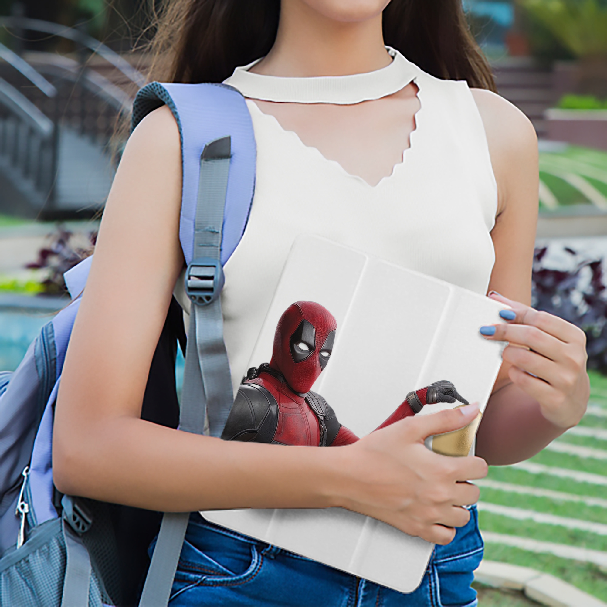 Deadpool デッドプール IPad ケース ペン収納付き 三つ折りスタンド PUレザー×シリコン 対応機種9.5/10.5/10.9インチ
