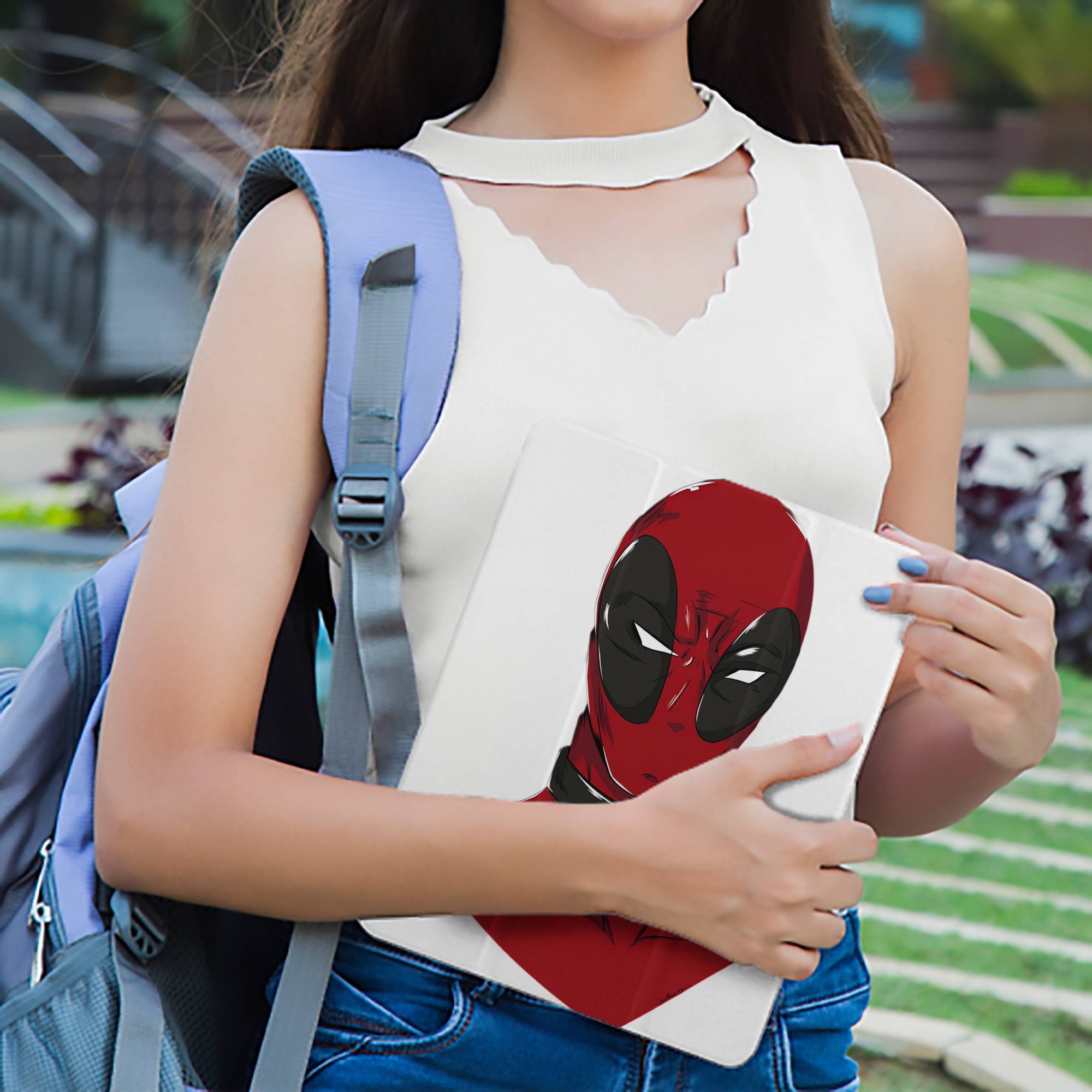 Deadpool デッドプール IPad ケース ペン収納付き 三つ折りスタンド PUレザー×シリコン 対応機種9.5/10.5/10.9インチ
