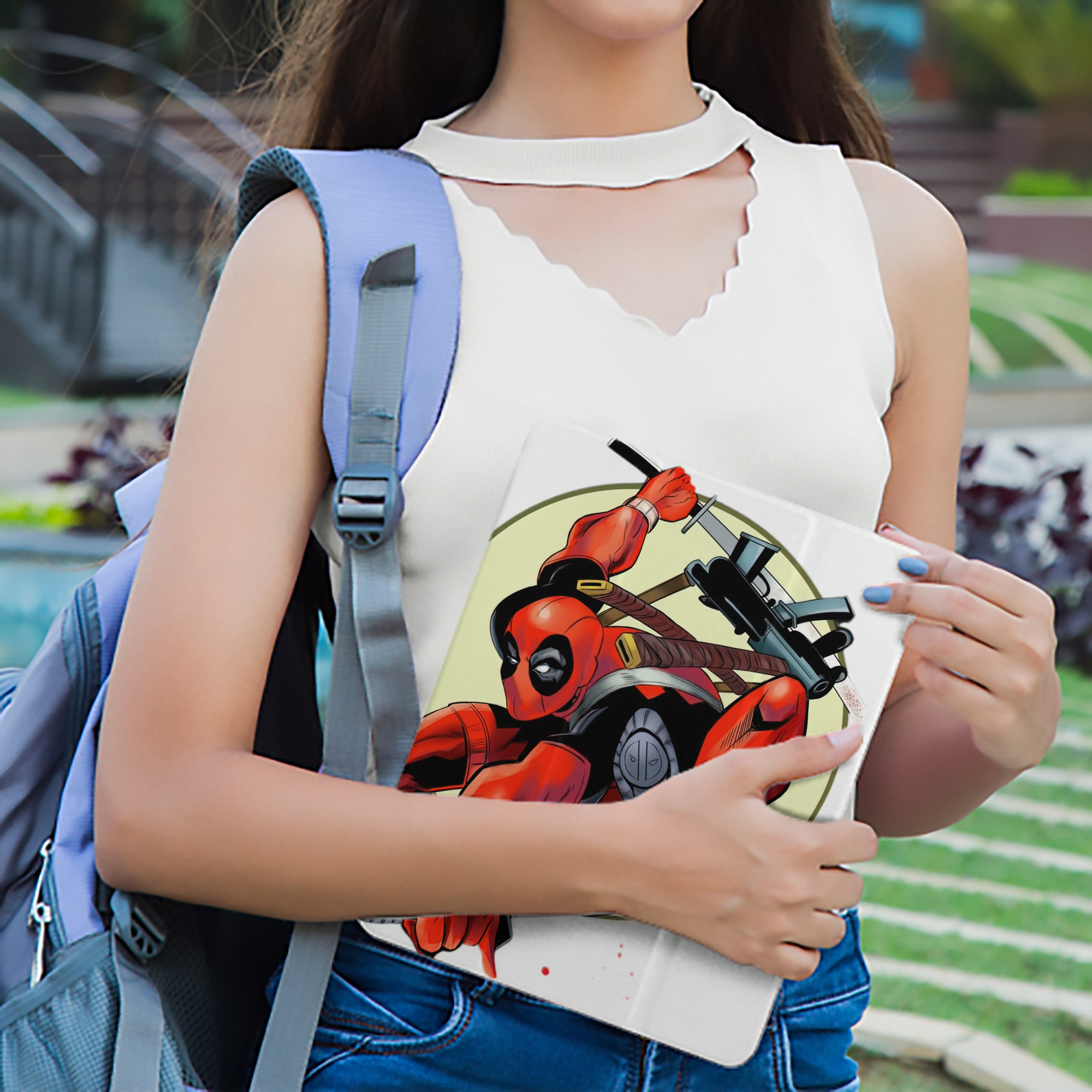 Deadpool デッドプール IPad ケース ペン収納付き 三つ折りスタンド PUレザー×シリコン 対応機種9.5/10.5/10.9インチ