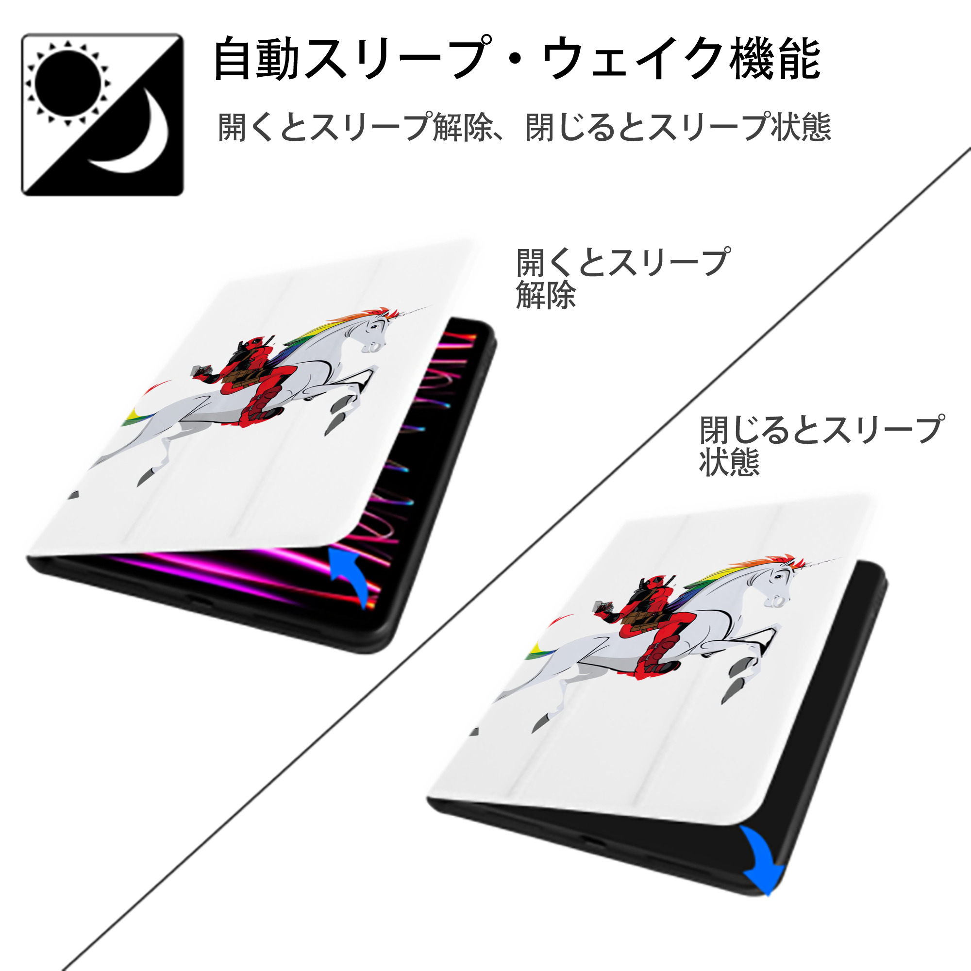 Deadpool デッドプール IPad ケース ペン収納付き 三つ折りスタンド PUレザー×シリコン 対応機種9.5/10.5/10.9インチ