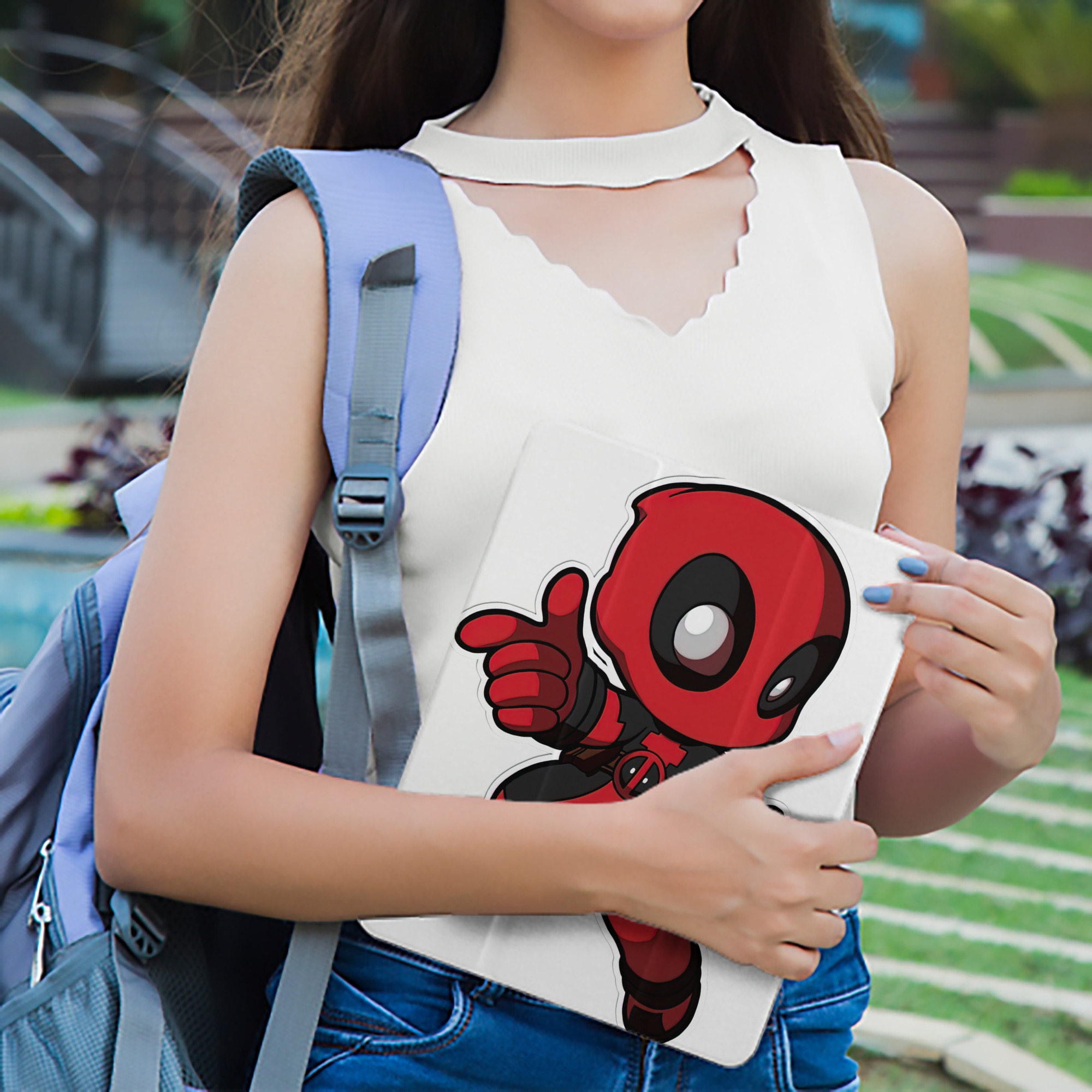 Deadpool デッドプール IPad ケース ペン収納付き 三つ折りスタンド PUレザー×シリコン 対応機種9.5/10.5/10.9インチ