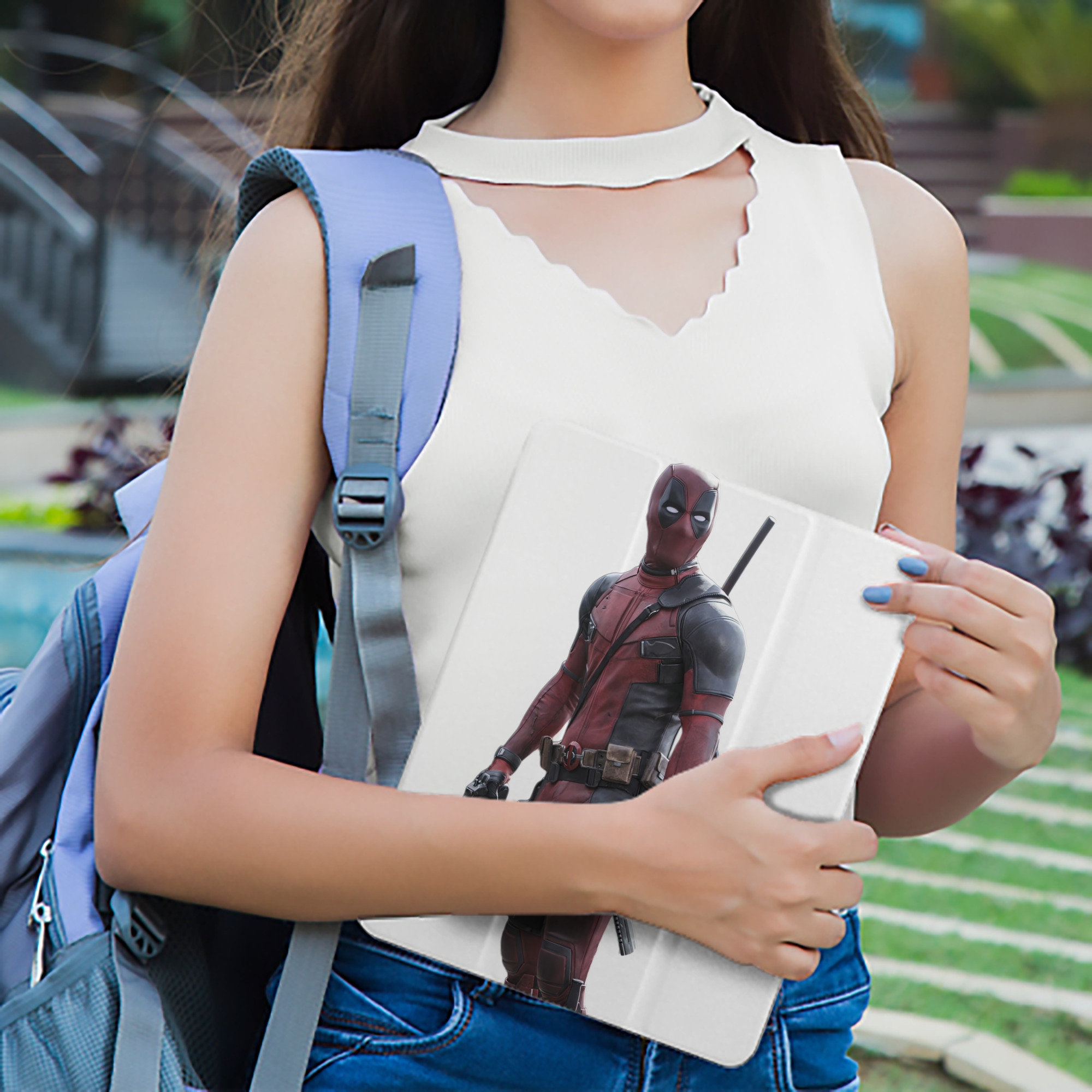 Deadpool デッドプール IPad ケース ペン収納付き 三つ折りスタンド PUレザー×シリコン 対応機種9.5/10.5/10.9インチ