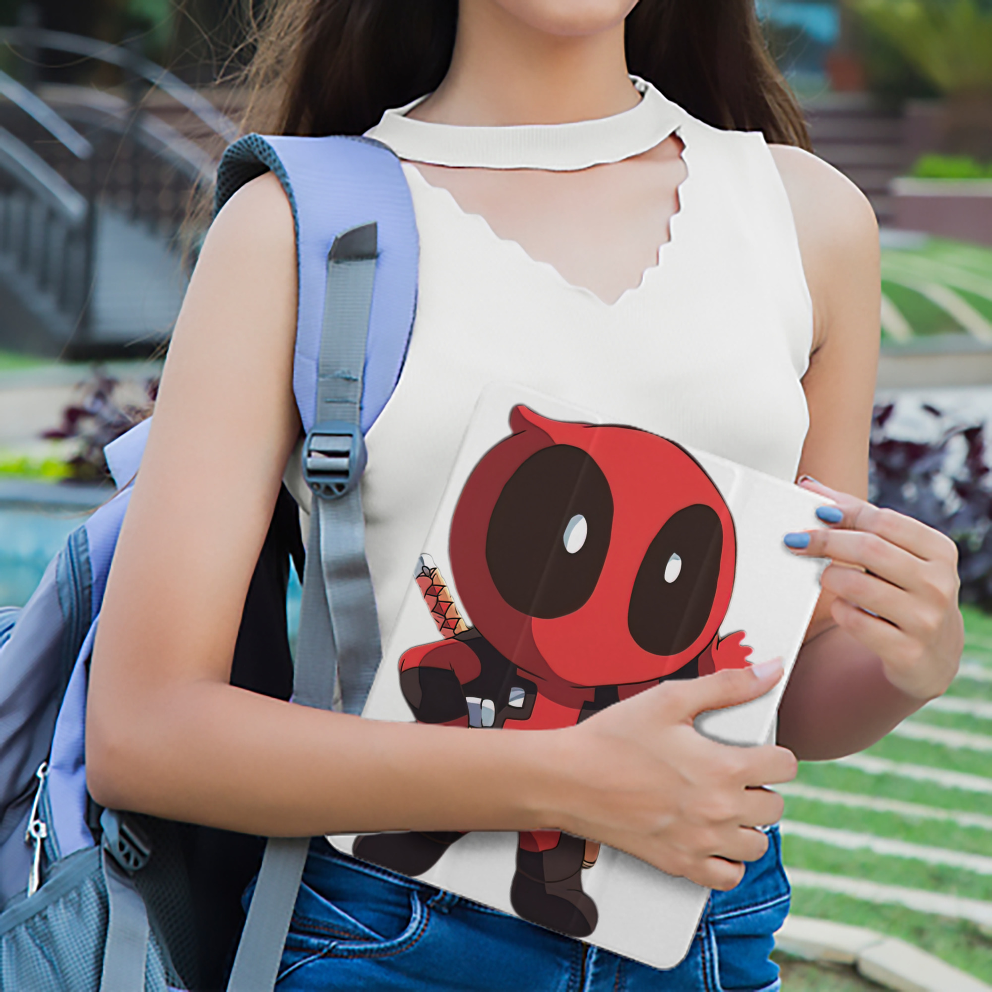 Deadpool デッドプール IPad ケース ペン収納付き 三つ折りスタンド PUレザー×シリコン 対応機種9.5/10.5/10.9インチ