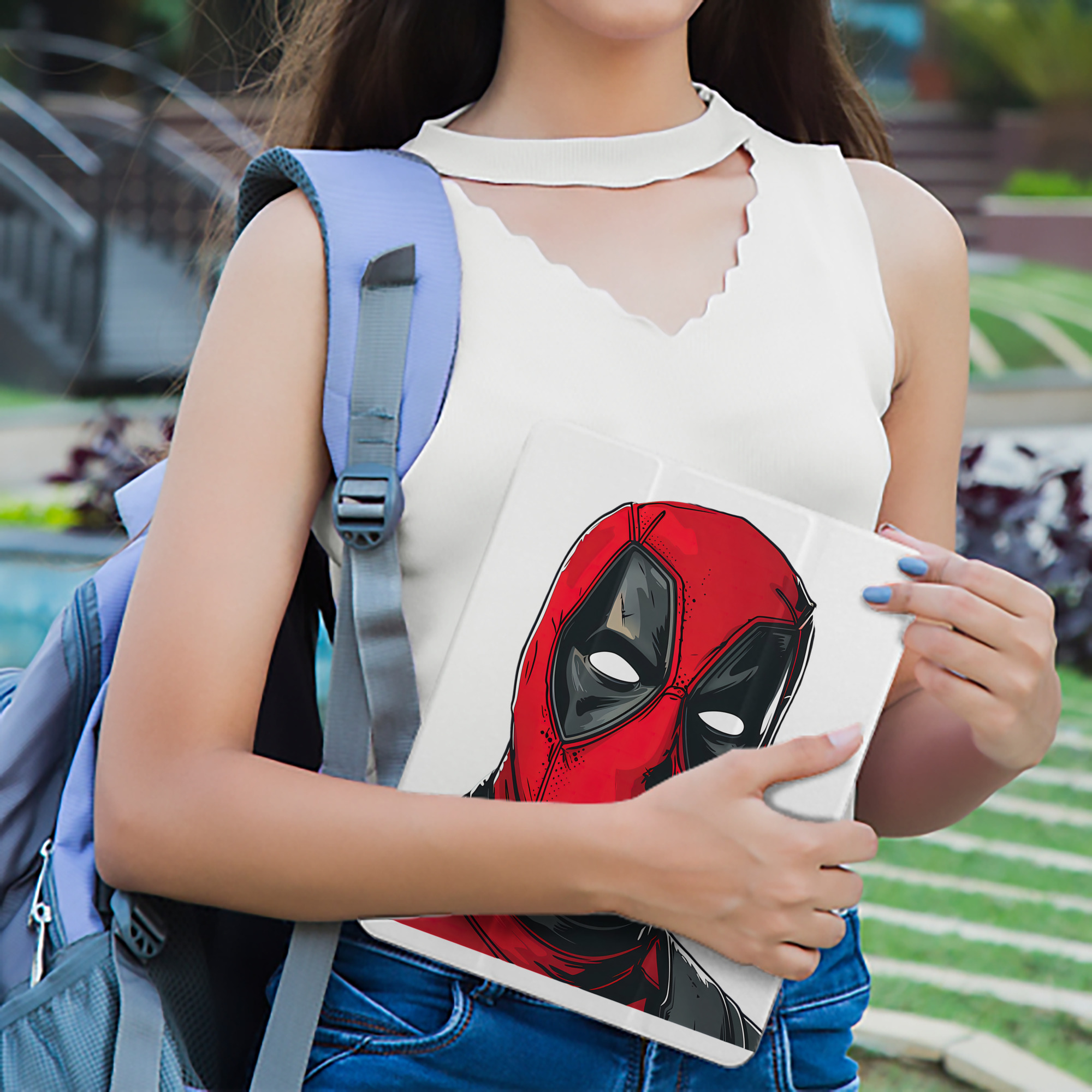Deadpool デッドプール IPad ケース ペン収納付き 三つ折りスタンド PUレザー×シリコン 対応機種9.5/10.5/10.9インチ