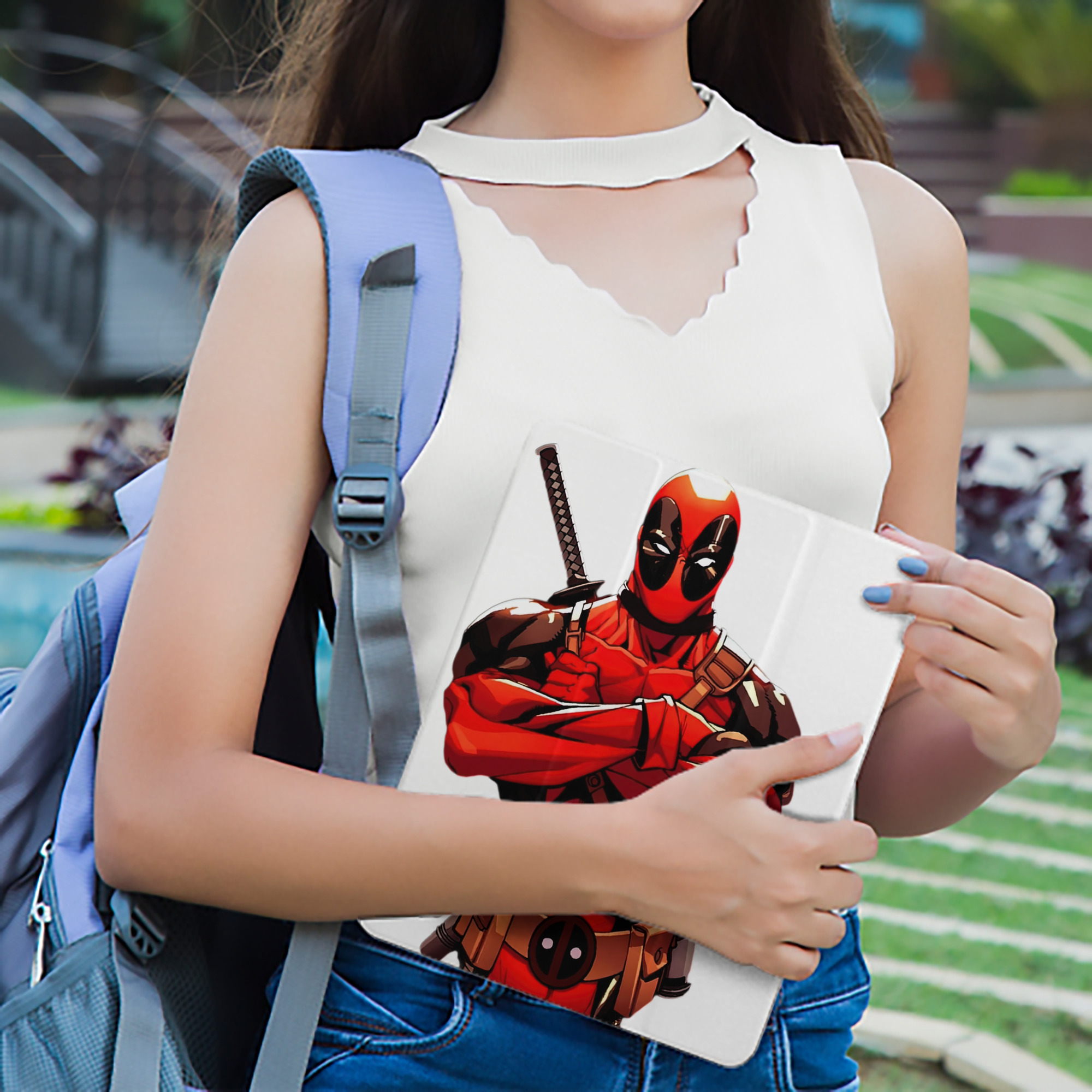 Deadpool デッドプール IPad ケース ペン収納付き 三つ折りスタンド PUレザー×シリコン 対応機種9.5/10.5/10.9インチ