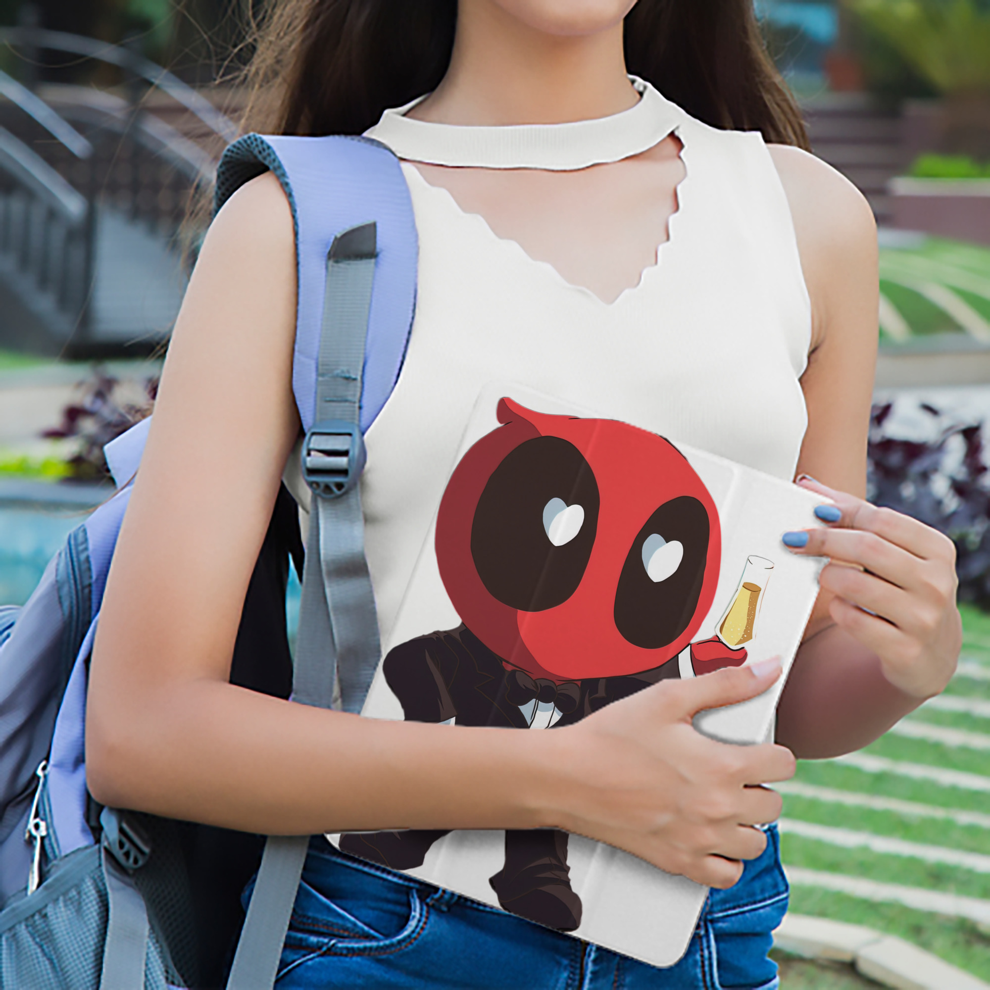 Deadpool デッドプール IPad ケース ペン収納付き 三つ折りスタンド PUレザー×シリコン 対応機種9.5/10.5/10.9インチ