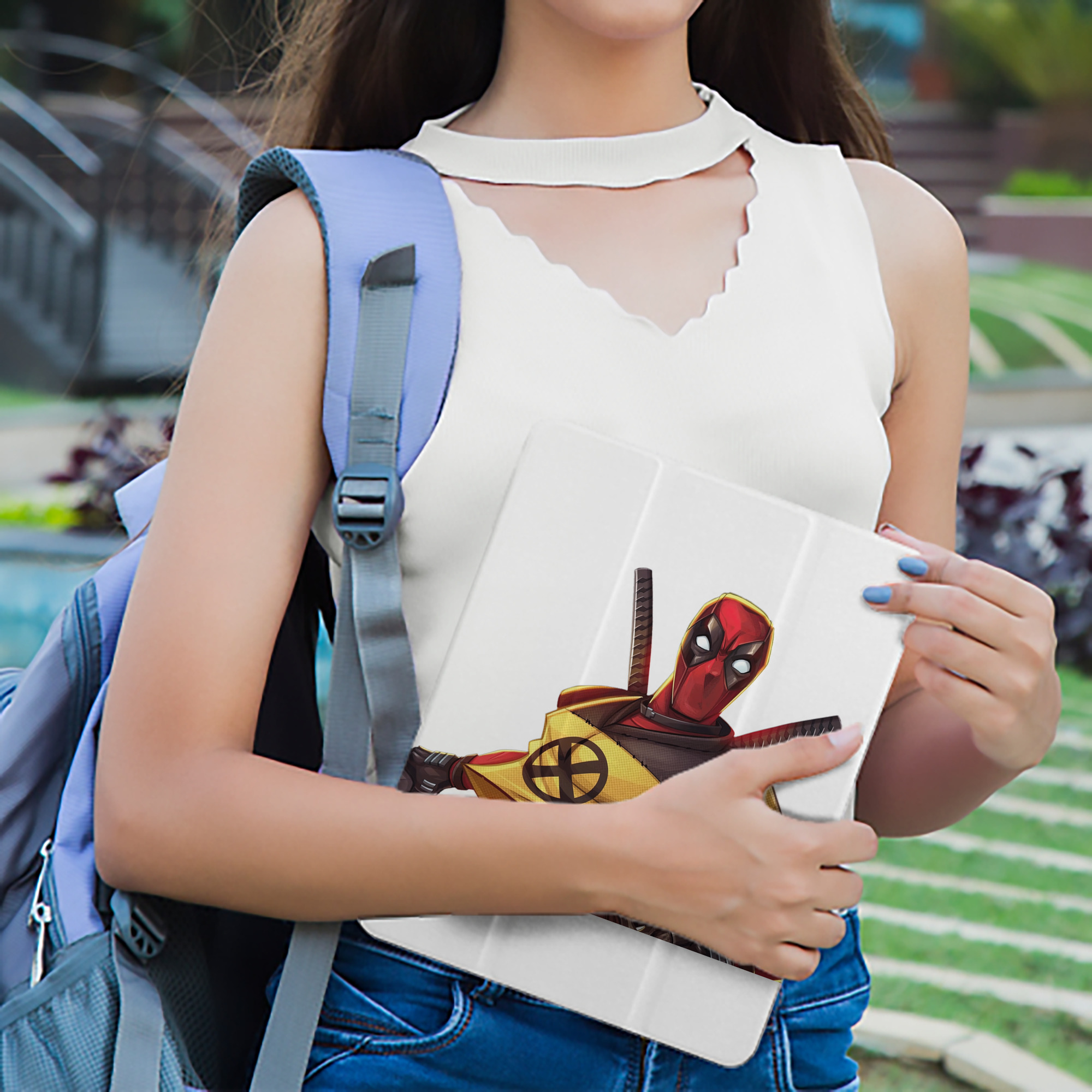 Deadpool デッドプール IPad ケース ペン収納付き 三つ折りスタンド PUレザー×シリコン 対応機種9.5/10.5/10.9インチ