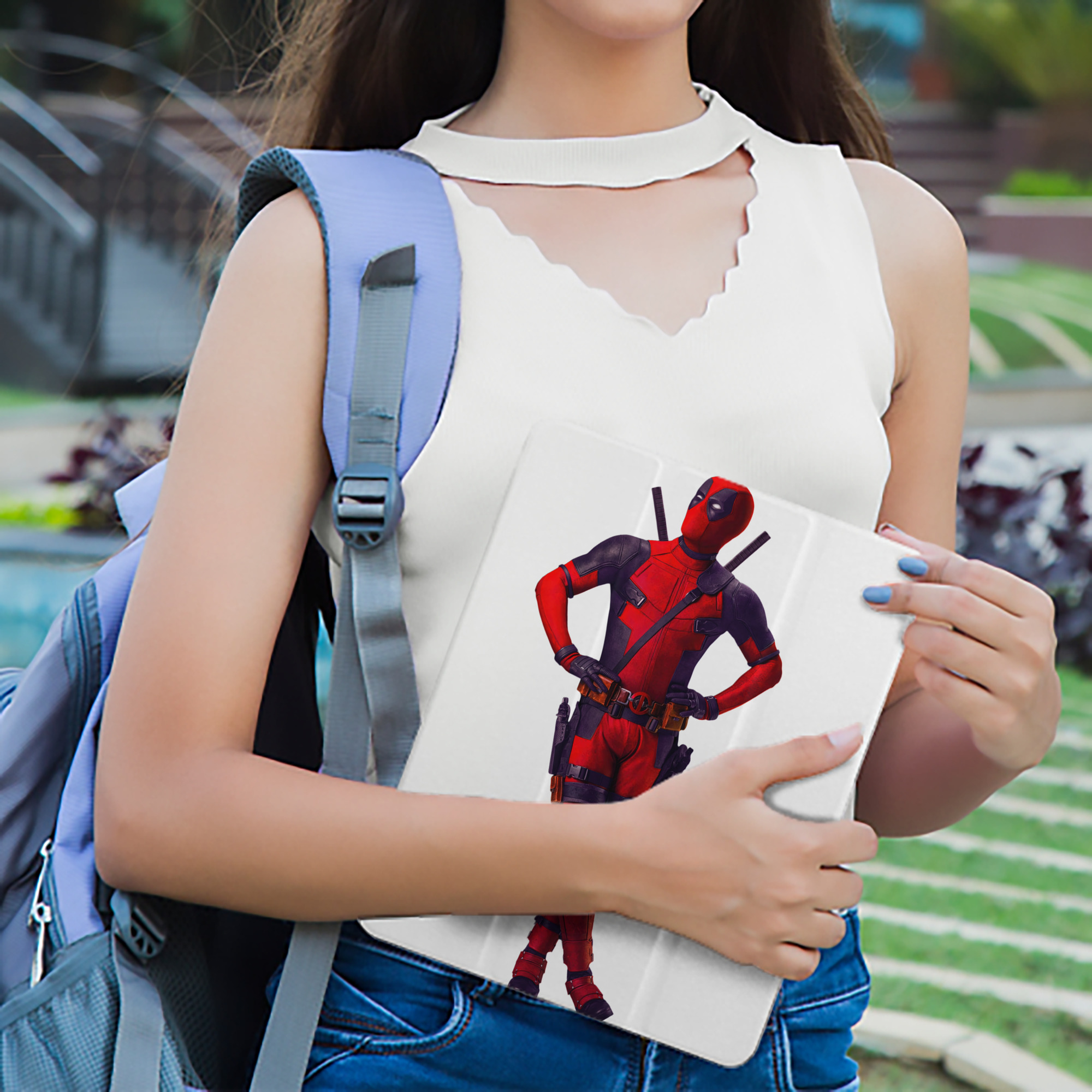 Deadpool デッドプール IPad ケース ペン収納付き 三つ折りスタンド PUレザー×シリコン 対応機種9.5/10.5/10.9インチ
