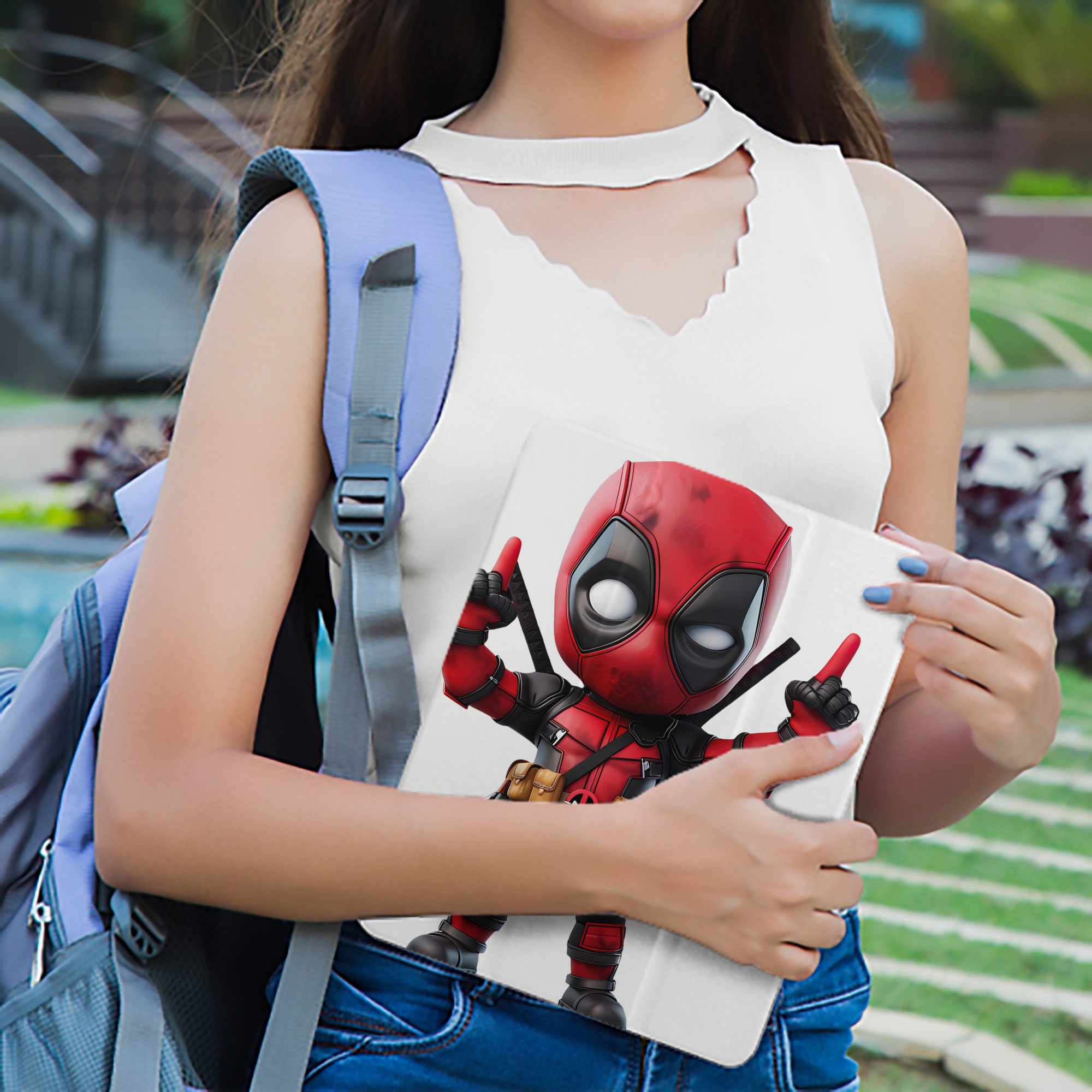 Deadpool デッドプール IPad ケース ペン収納付き 三つ折りスタンド PUレザー×シリコン 対応機種9.5/10.5/10.9インチ