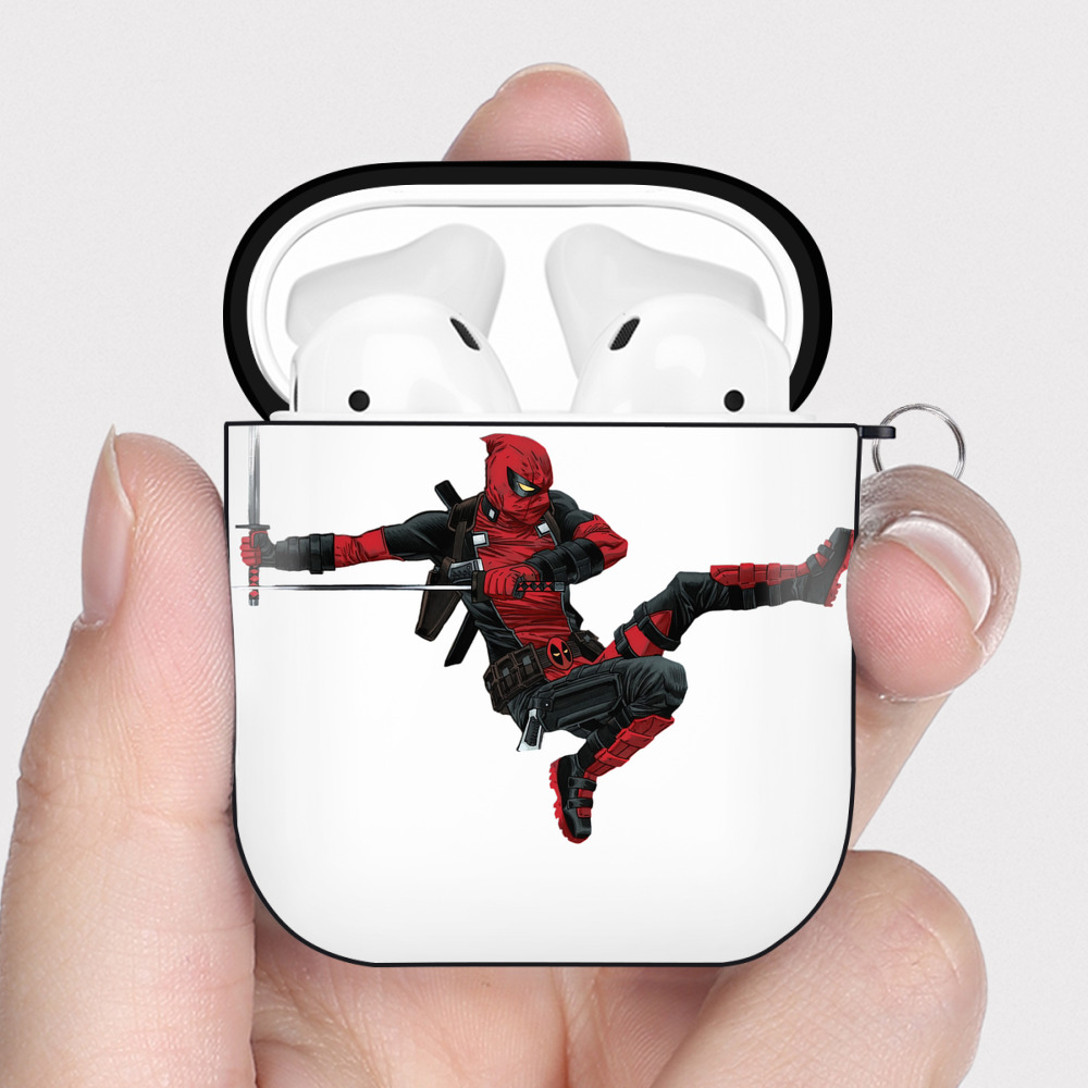 （画像用） Deadpool デッドプール AirPods 第2世代保護ケース ハードシェル ブラック 耐衝撃・防指紋・カラビナ付き