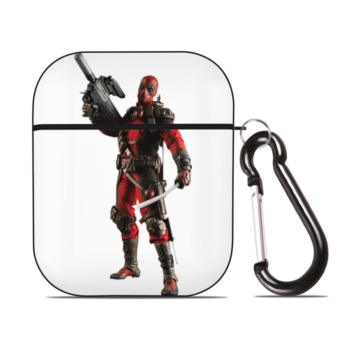 （画像用） Deadpool デッドプール AirPods 第2世代保護ケース ハードシェル ブラック 耐衝撃・防指紋・カラビナ付き