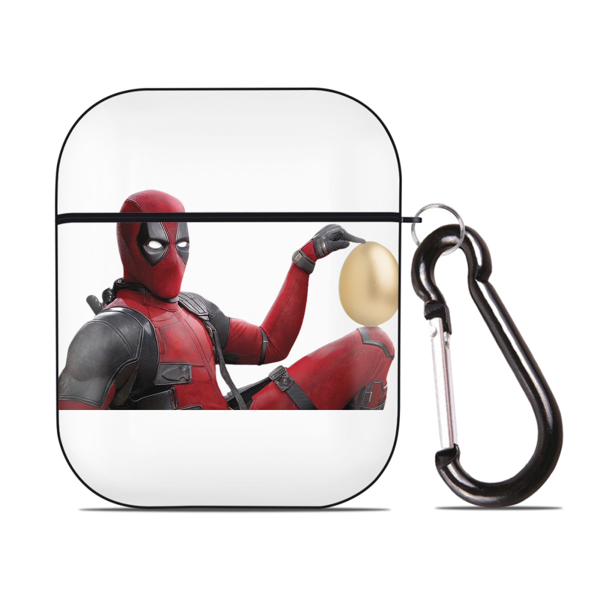 （画像用） Deadpool デッドプール AirPods 第2世代保護ケース ハードシェル ブラック 耐衝撃・防指紋・カラビナ付き