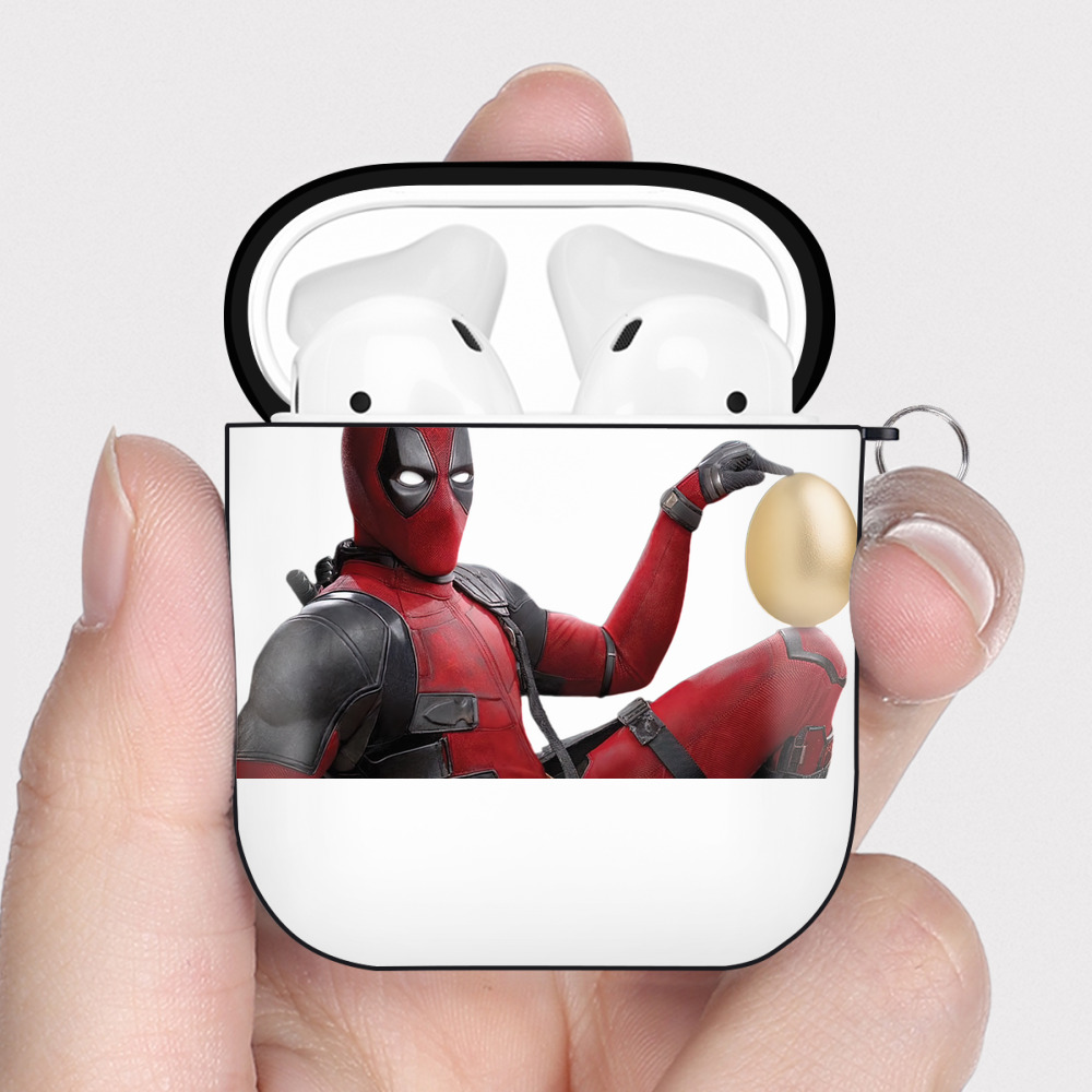 （画像用） Deadpool デッドプール AirPods 第2世代保護ケース ハードシェル ブラック 耐衝撃・防指紋・カラビナ付き