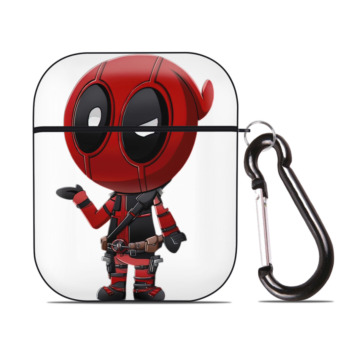 （画像用） Deadpool デッドプール AirPods 第2世代保護ケース ハードシェル ブラック 耐衝撃・防指紋・カラビナ付き