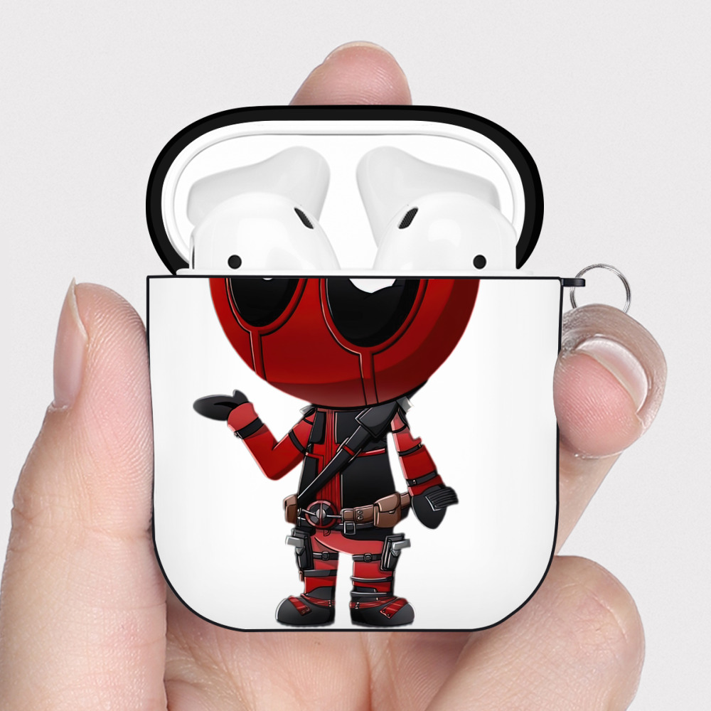 （画像用） Deadpool デッドプール AirPods 第2世代保護ケース ハードシェル ブラック 耐衝撃・防指紋・カラビナ付き