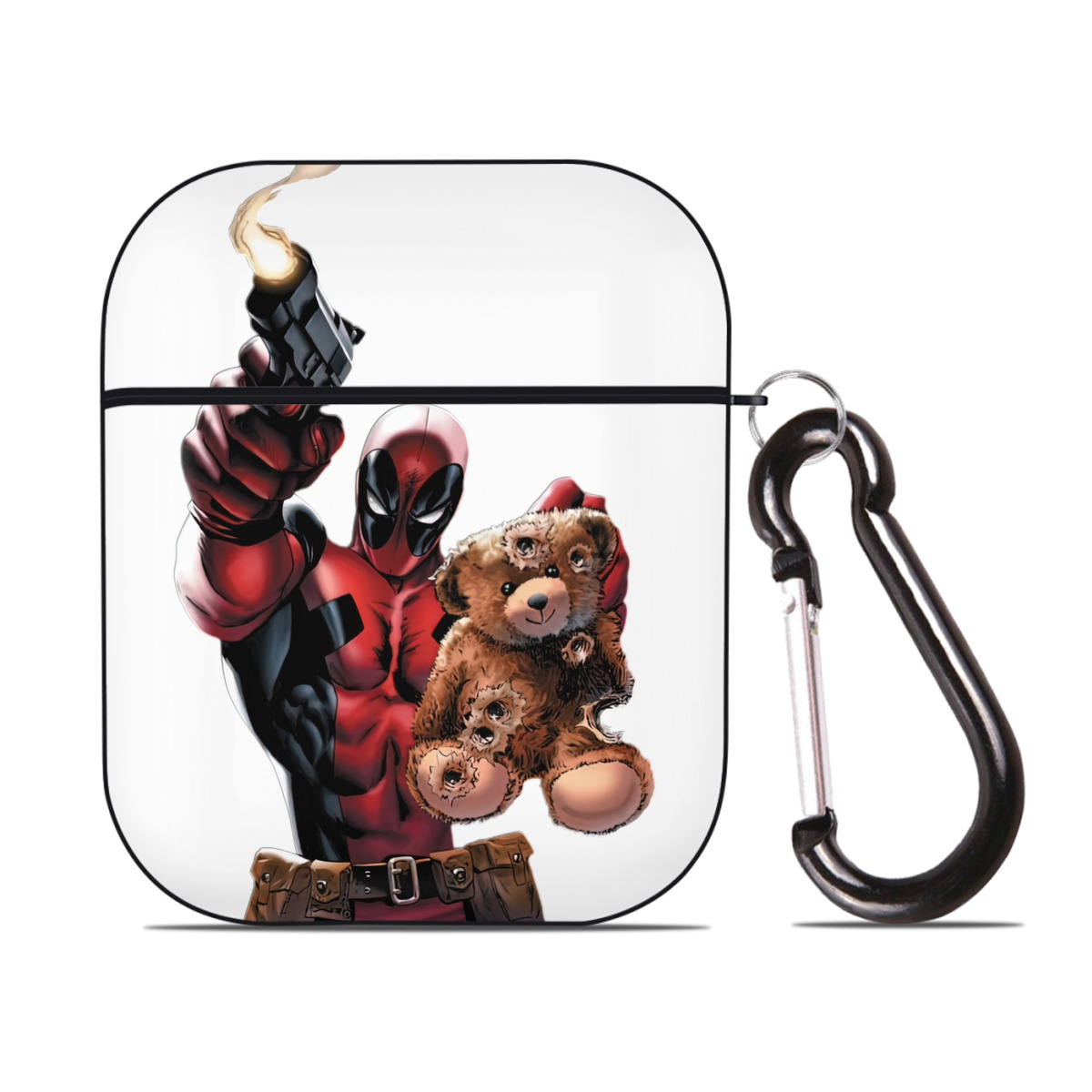 （画像用） Deadpool デッドプール AirPods 第2世代保護ケース ハードシェル ブラック 耐衝撃・防指紋・カラビナ付き