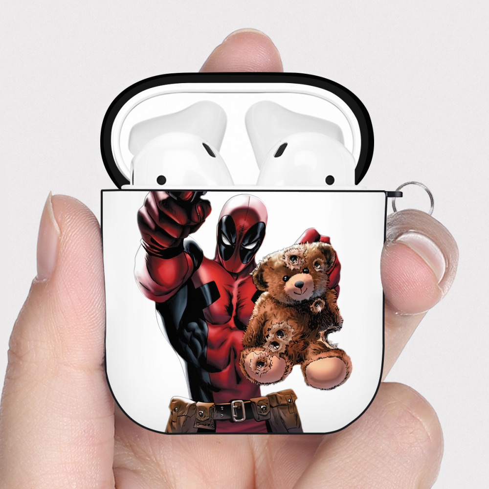 （画像用） Deadpool デッドプール AirPods 第2世代保護ケース ハードシェル ブラック 耐衝撃・防指紋・カラビナ付き