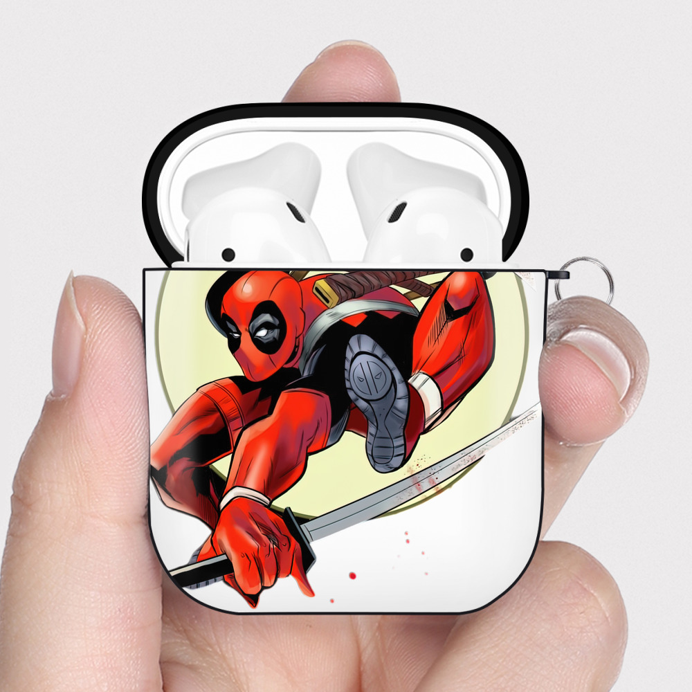 （画像用） Deadpool デッドプール AirPods 第2世代保護ケース ハードシェル ブラック 耐衝撃・防指紋・カラビナ付き