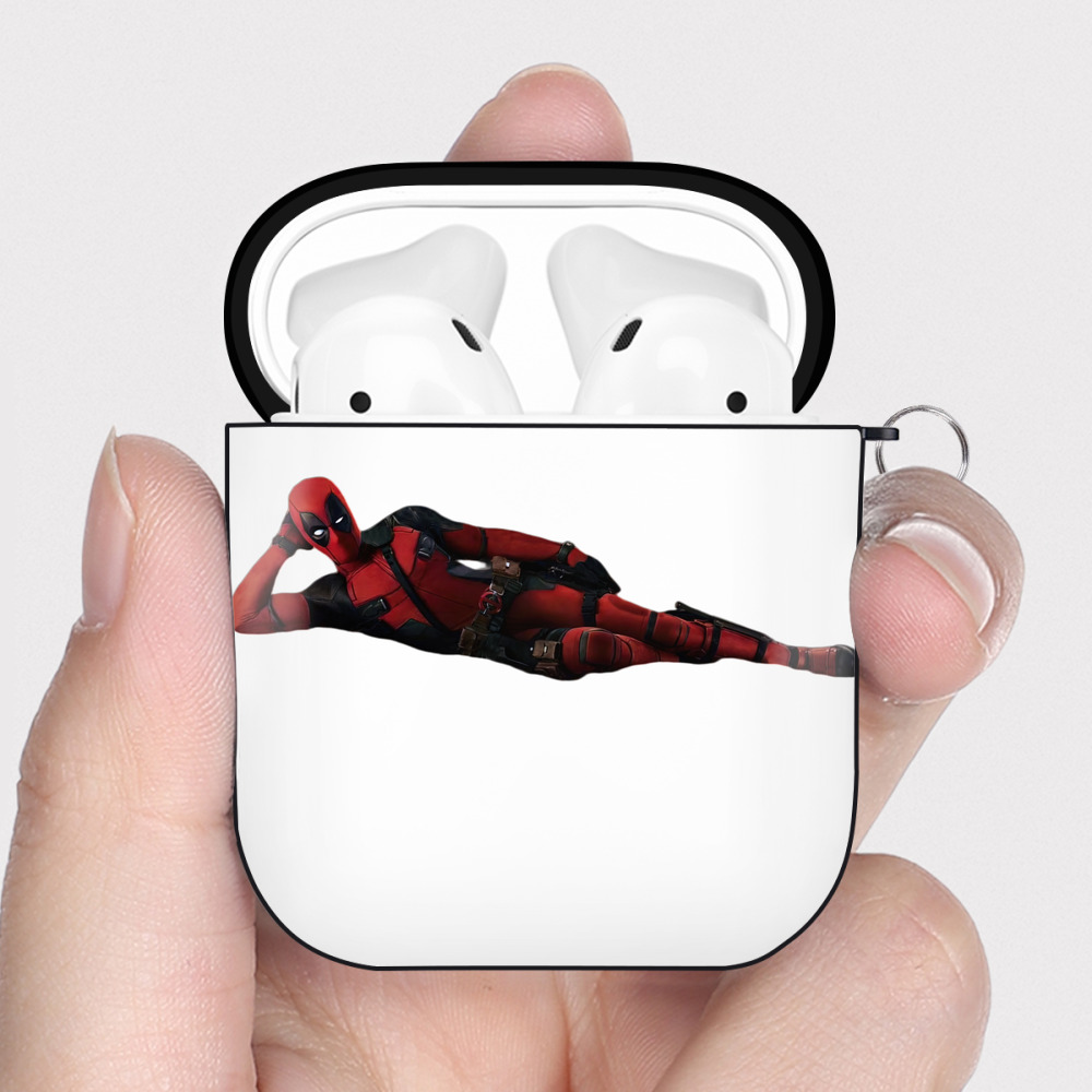 （画像用） Deadpool デッドプール AirPods 第2世代保護ケース ハードシェル ブラック 耐衝撃・防指紋・カラビナ付き