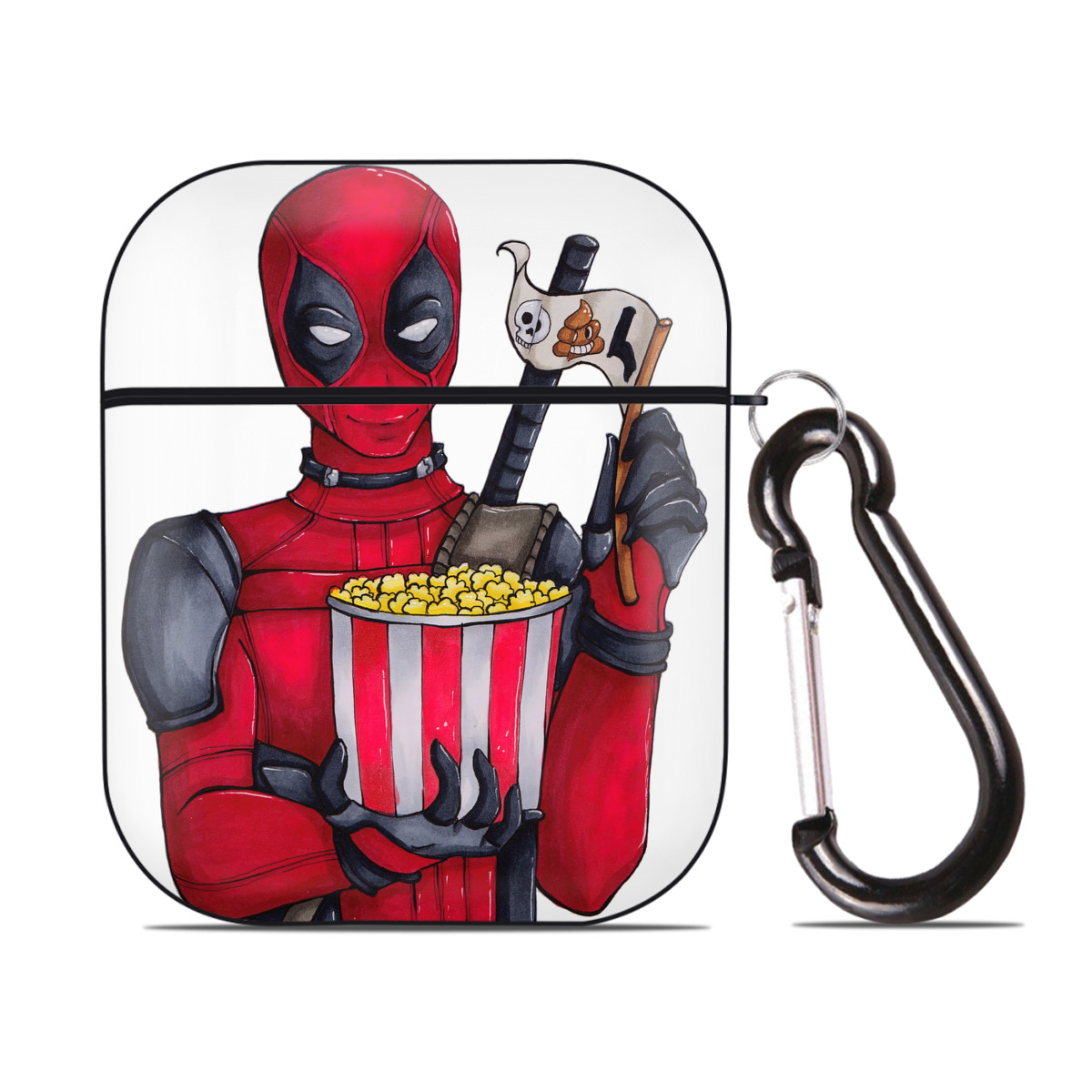 （画像用） Deadpool デッドプール AirPods 第2世代保護ケース ハードシェル ブラック 耐衝撃・防指紋・カラビナ付き