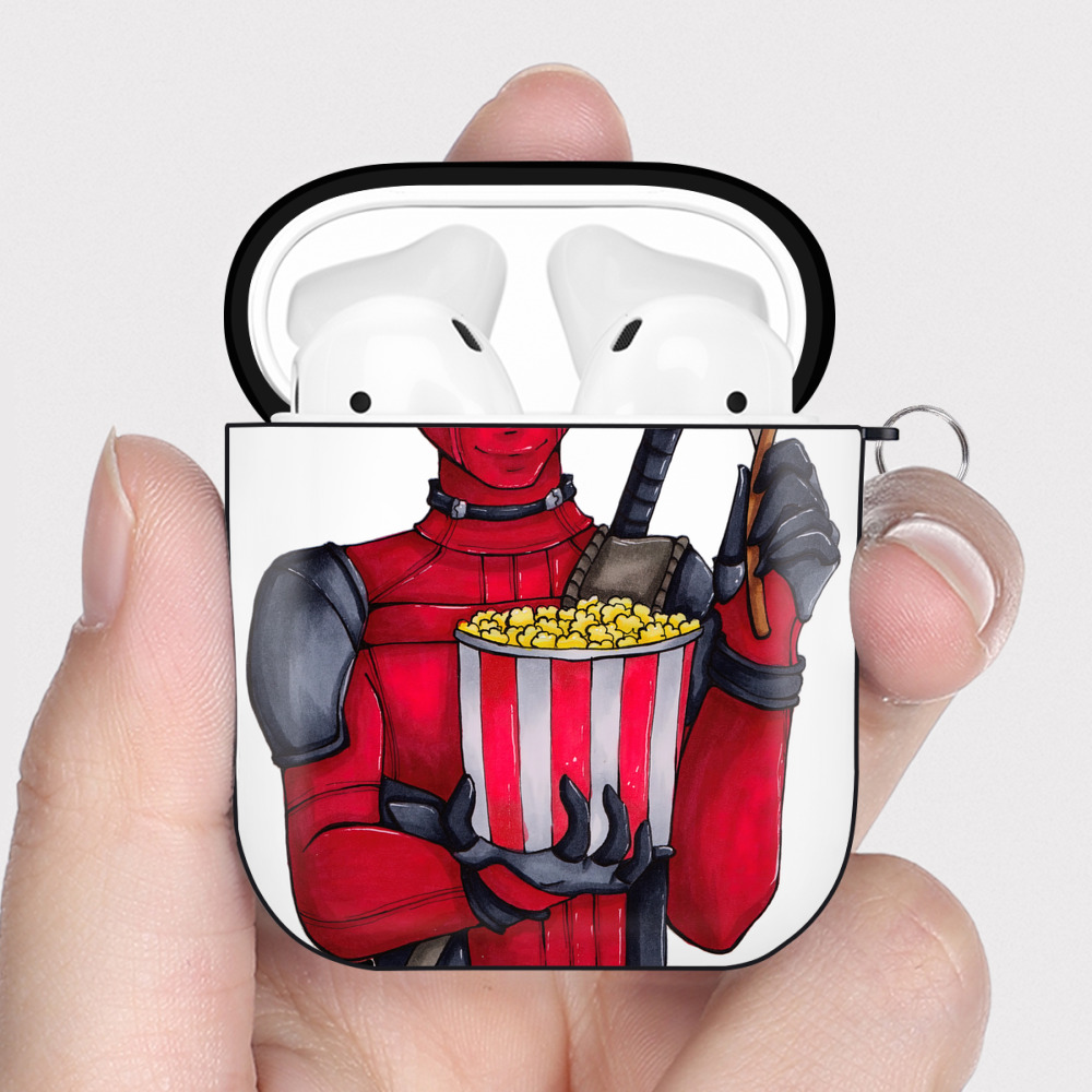 （画像用） Deadpool デッドプール AirPods 第2世代保護ケース ハードシェル ブラック 耐衝撃・防指紋・カラビナ付き