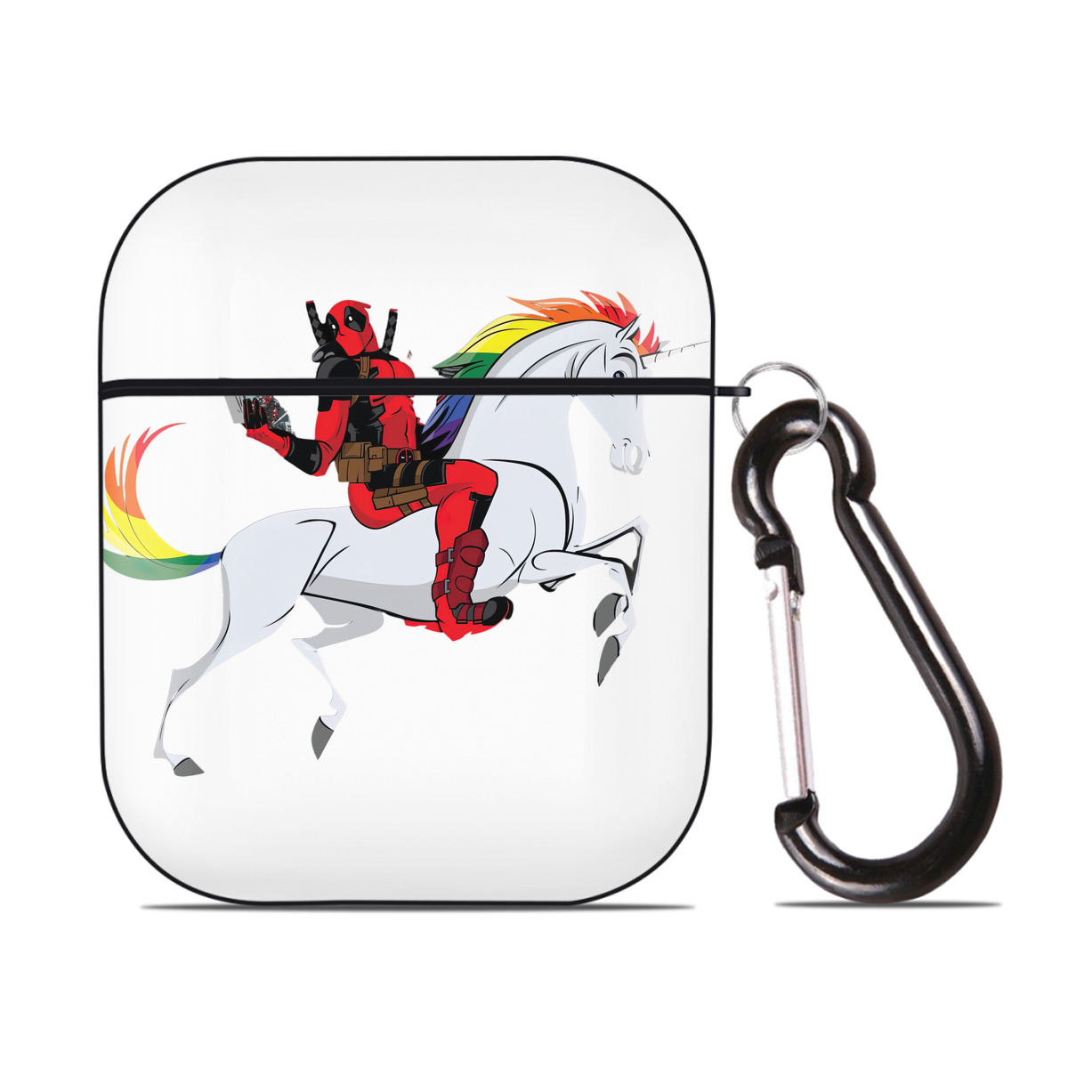 （画像用） Deadpool デッドプール AirPods 第2世代保護ケース ハードシェル ブラック 耐衝撃・防指紋・カラビナ付き