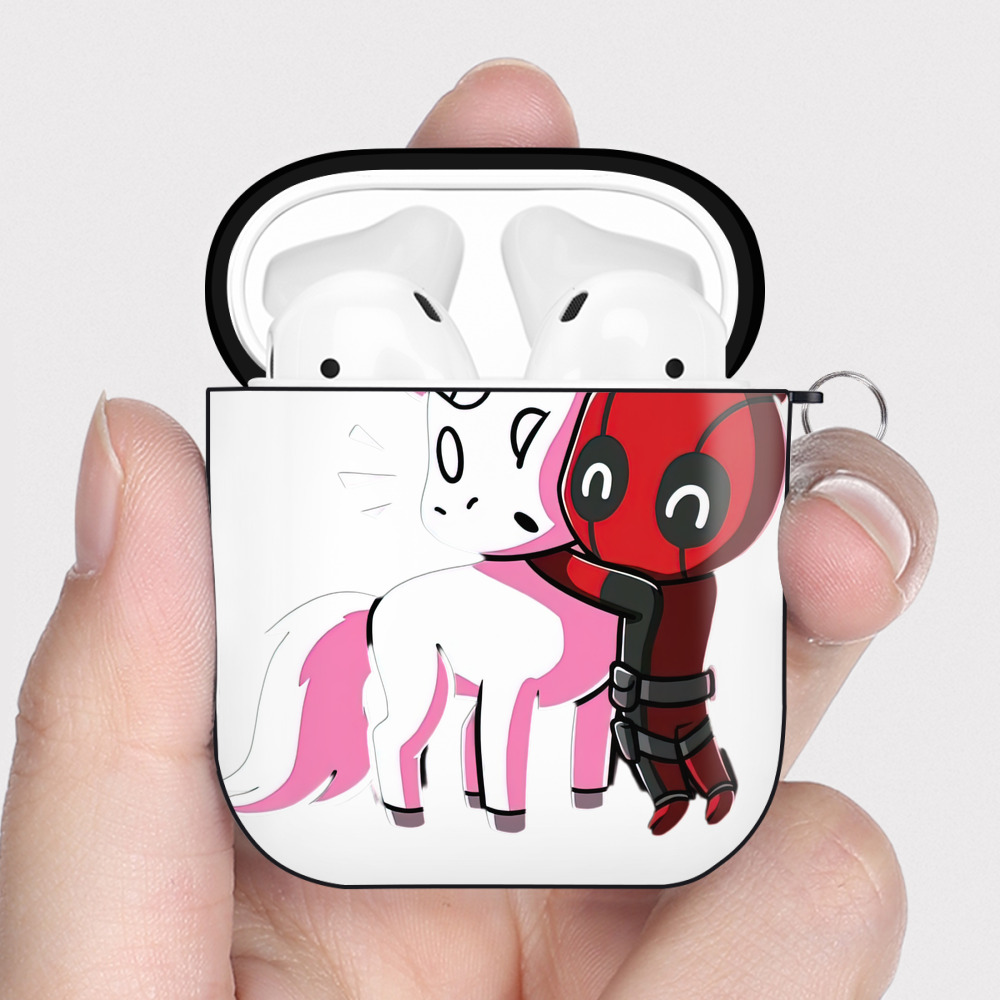 （画像用） Deadpool デッドプール AirPods 第2世代保護ケース ハードシェル ブラック 耐衝撃・防指紋・カラビナ付き