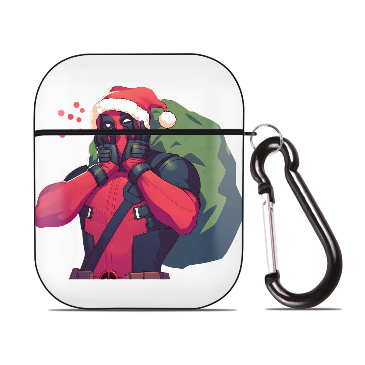 （画像用） Deadpool デッドプール AirPods 第2世代保護ケース ハードシェル ブラック 耐衝撃・防指紋・カラビナ付き